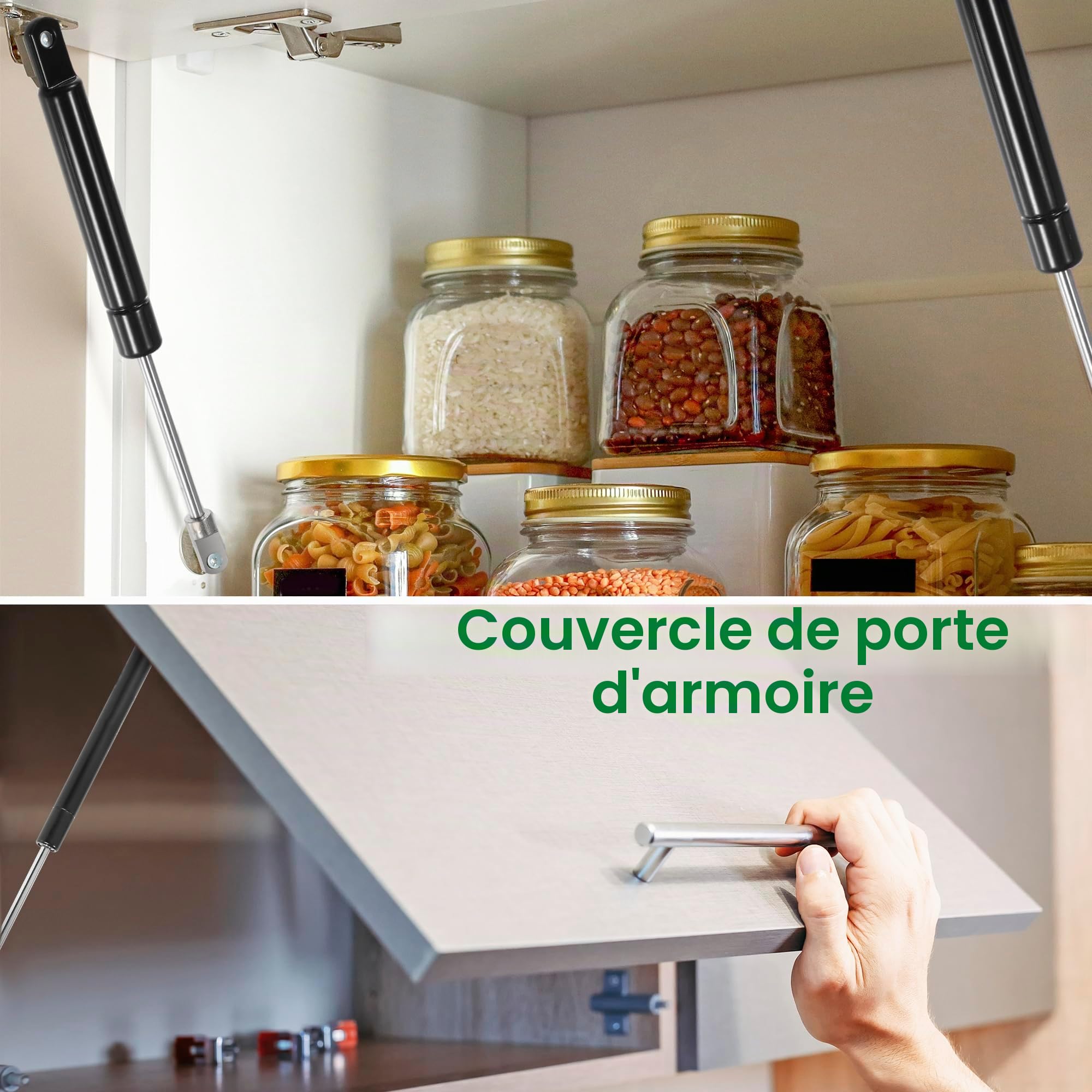 X AUTOHAUX Lot de 2 vérins à gaz 300 mm - 150 N/15 kg - En acier au carbone noir - Pour boîte à outils de voiture de camping-car, couvercle de boîte de rangement, couvercle de porte d'armoire