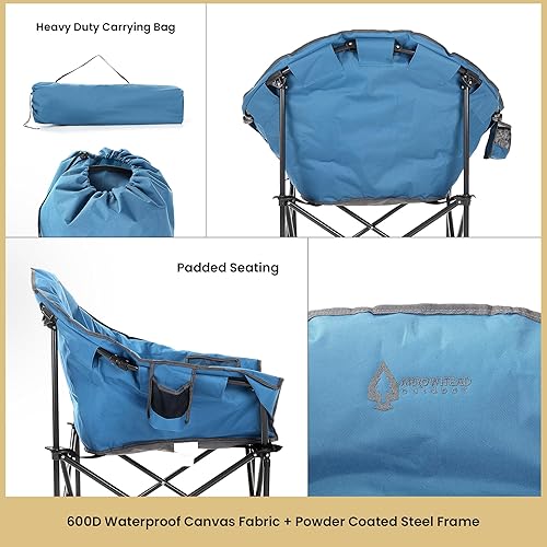Miniatura 6 de ARROWHEAD OUTDOOR Silla de camping plegable de gran tamaño con bolsillo, portavasos, portátil, acolchada, luna, redonda, platillo, soporta 330