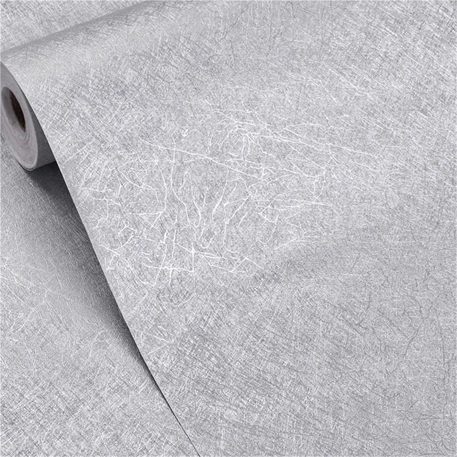 CIGPKLO Grasscloth Wallpaper Black Silk Wallpaper Embossed Self Adhesive Removable Vinyl Peel and Stick Waterproof Furniture Decor(Grey,1mx45cm)