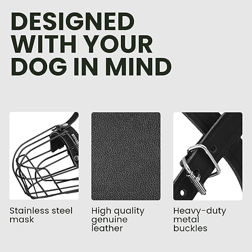 Miniatura 9 de BRONZEDOG Pitbull - Bozal para perro, máscara de metal, cesta de alambre Amstaff, correas de cuero ajustables para perros grandes (metal grafito)
