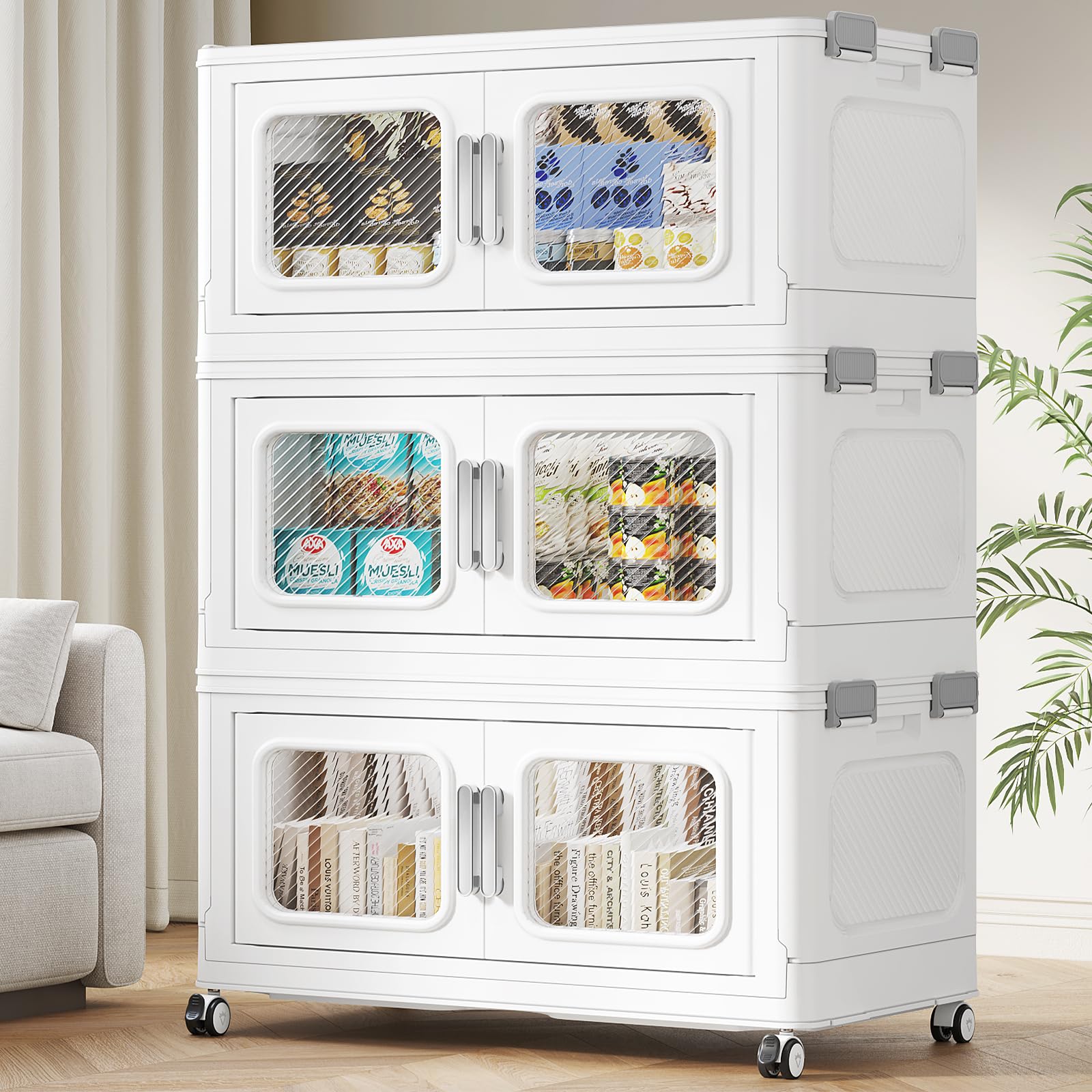 BROVIEW 450 Qt Extra Large Stackable Storage Bin with Lids, 3 Pack White