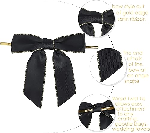 Miniatura 3 de AIMUDI Lazos negros para manualidades, lazos prefabricados de 3.5 pulgadas para envolver regalos, lazos para bolsas de golosinas, pequeños lazos