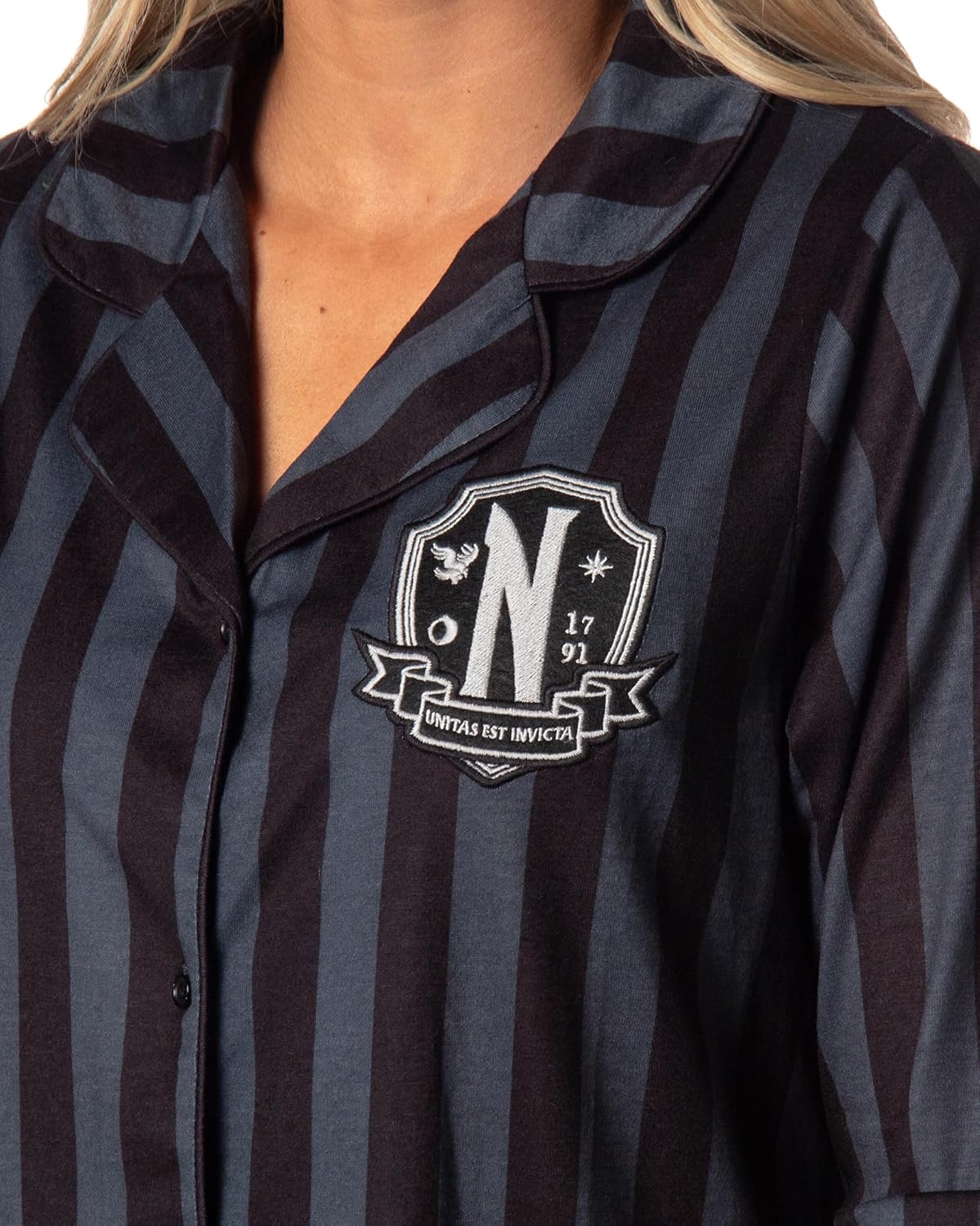 INTIMO Wednesday Addams Family Women's Nevermore Academy Uniform Costume Collared Pajama Nightgown Sleep Shirt