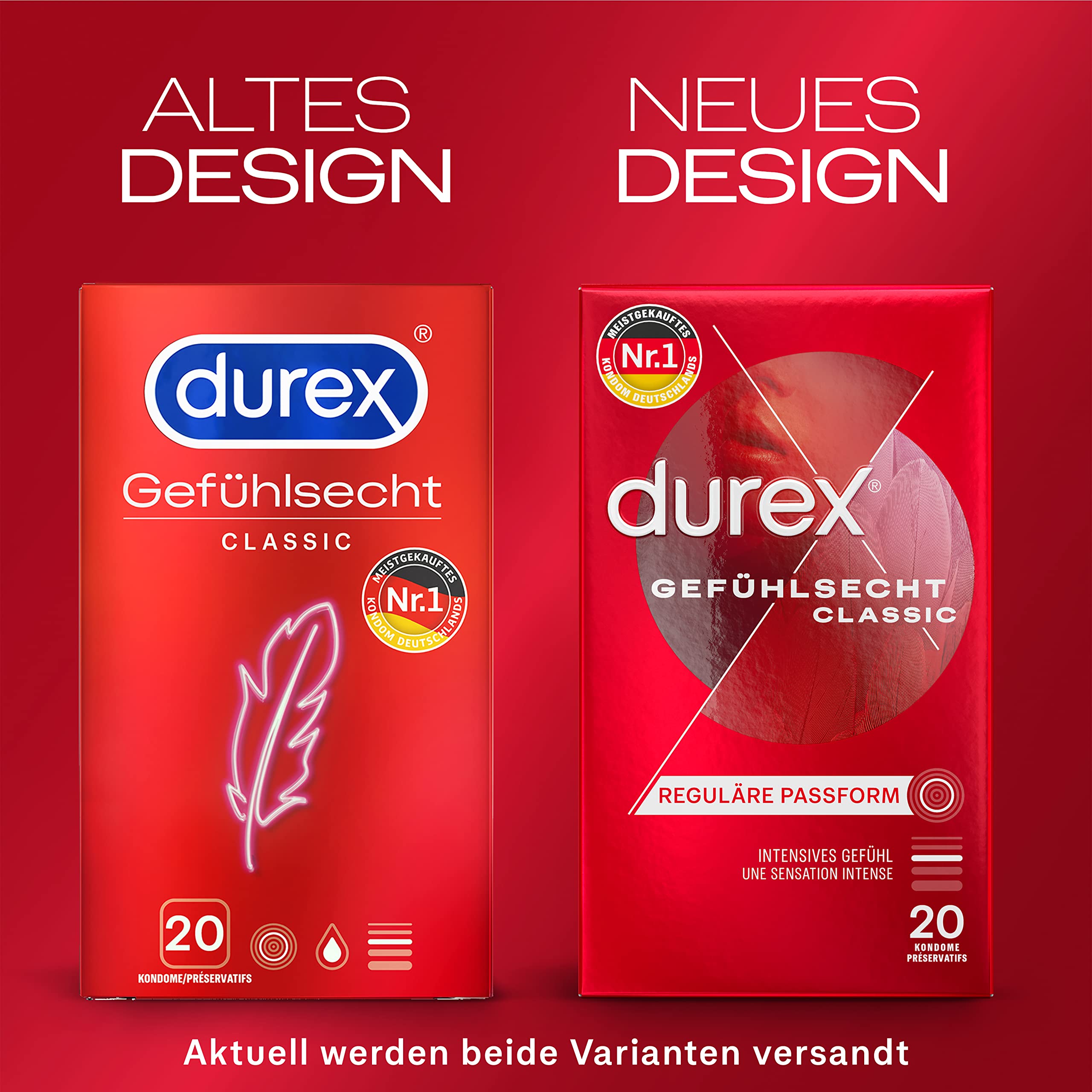 Durex Gefühlsecht Classic Kondome – 100 Hauchzarte Kondome für intensives Empfinden und innige Zweisamkeit - 5 x 20 Stück