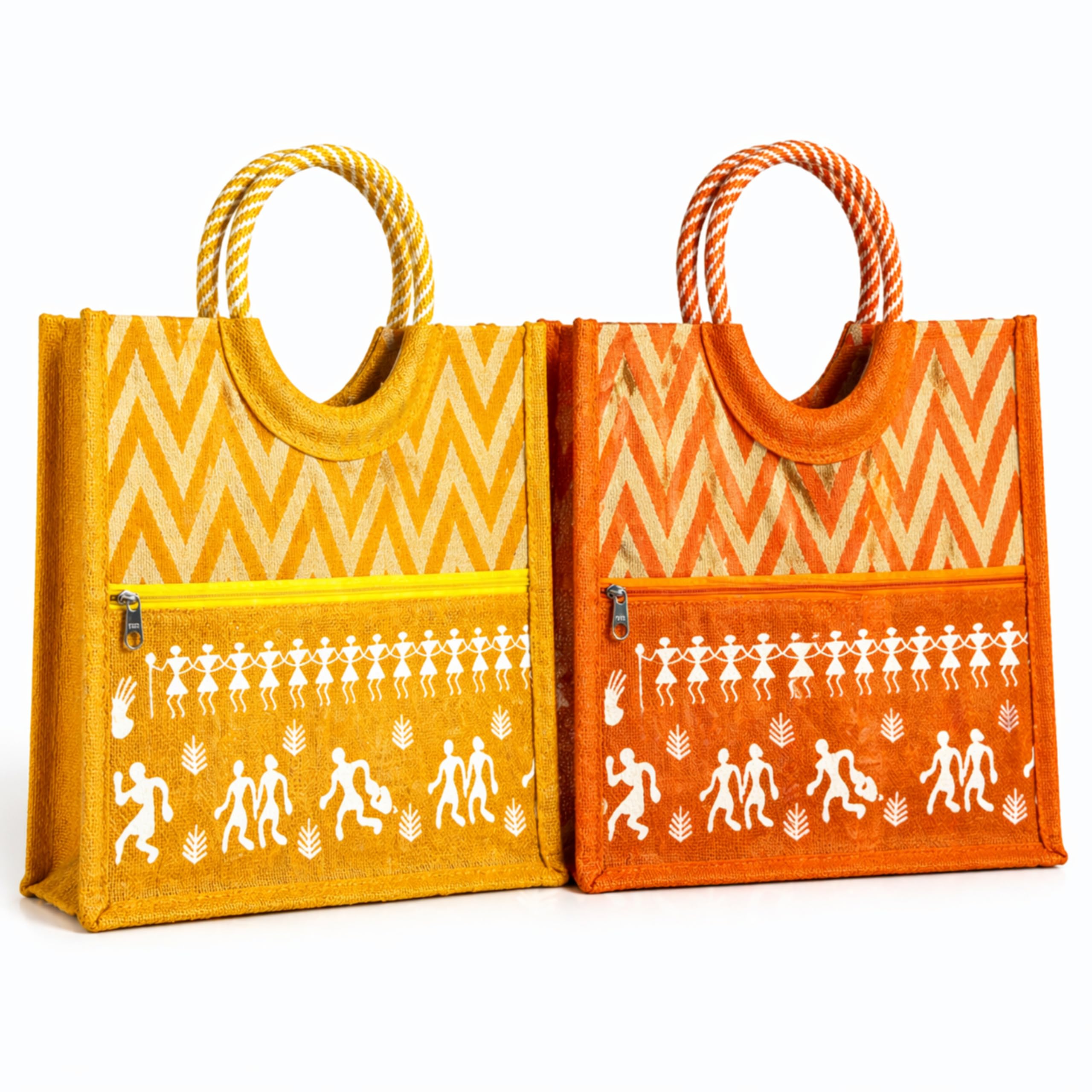 cantainoo Jute Bags for Return Gifts | Return Gift Bags | Eco-Friendly Reusable Jute Bags for Gifting, Shopping & Daily Use (2, Yellow&OrangeColored-Neo Ethnic)