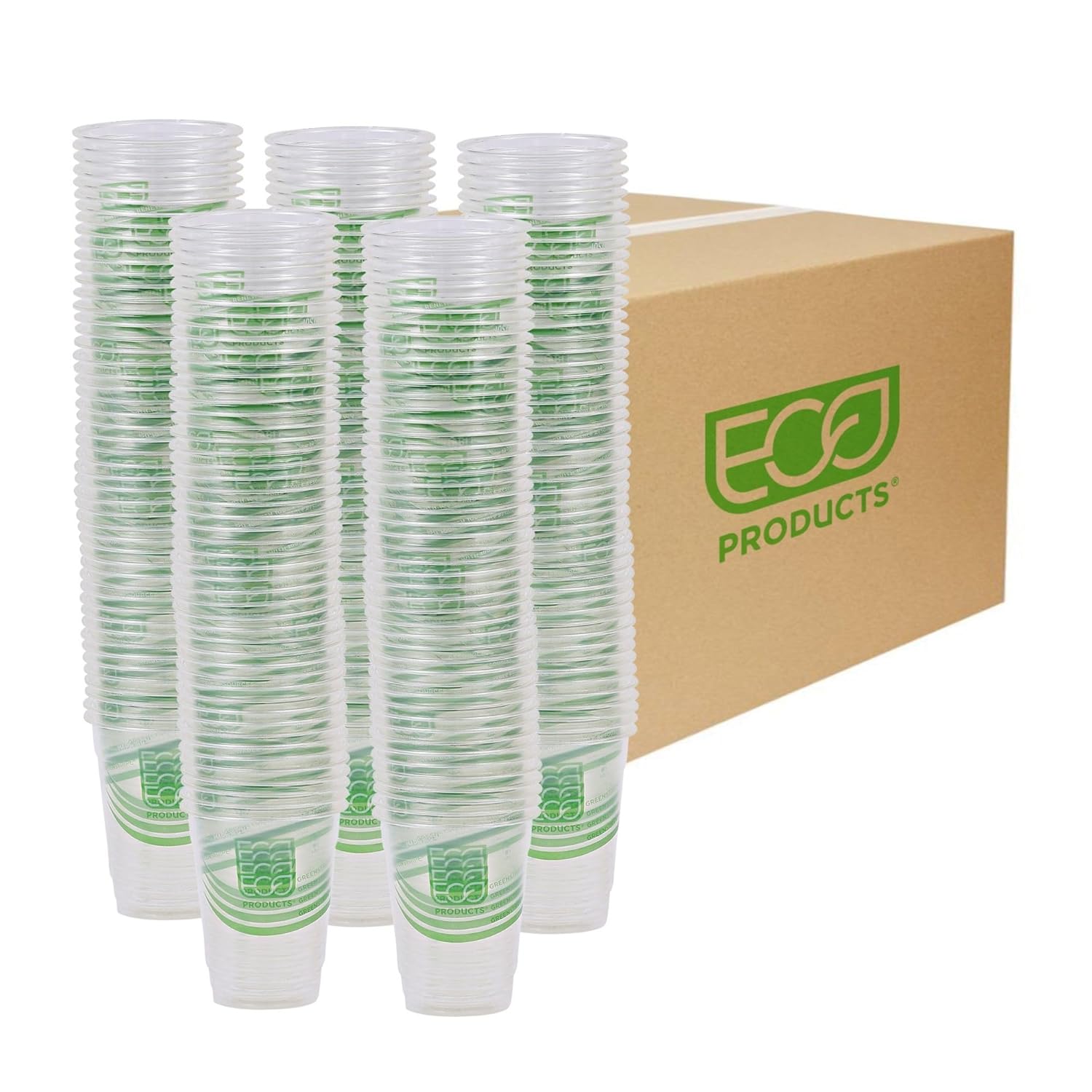 ECO PRODUCTS GreenStripe Clear Compostable 7oz PLA Plastic Cups, Case of 2000, Disposable Renewable Plant-Based Cold Cups, For Cold Drinks & Snacks, BPI Certified, ASTM Compliant. 7oz GreenStripe Clear