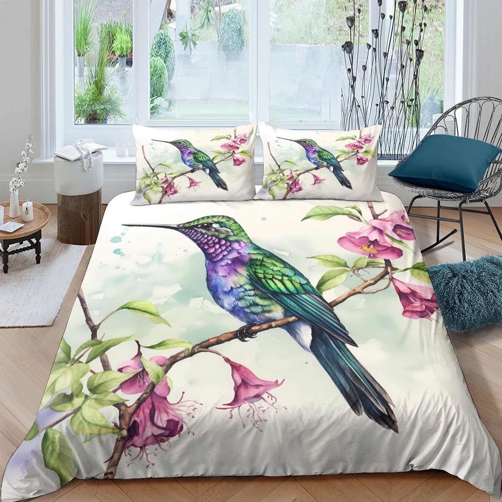 Ctjqhvkz Style-6 3D Printed Hummingbird Floral Fitted Sheet Microfiber Soft Breathable Bird Branch Bed Cover For Bedroom Decor Single（135X200cm）