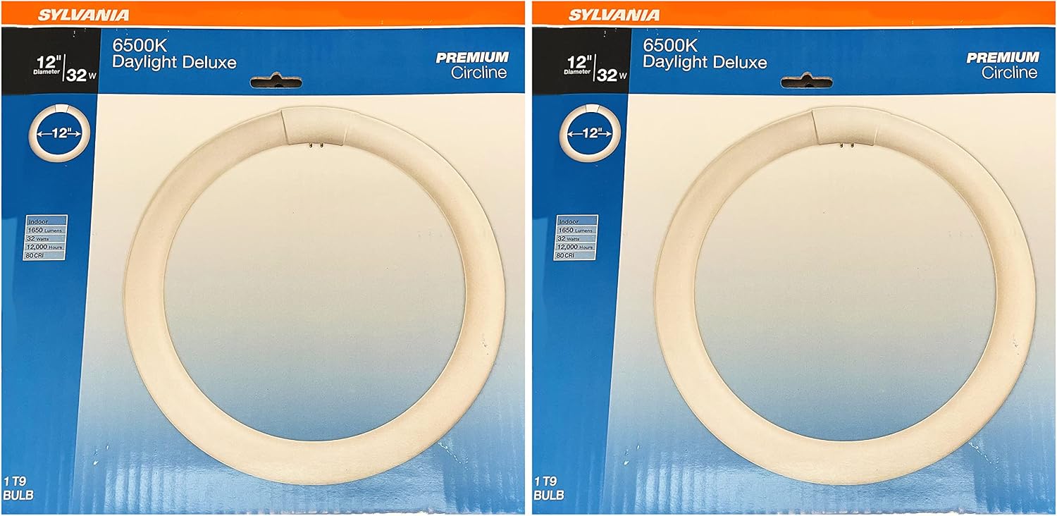 (2 Pack) Sylvania 23540 Daylight Deluxe Premium Circline Fluorescent T9 Circle 12 inch Diameter, 32 watts, 6500K, 1650 lumens, 80 CRI Fluorescent Light Bulb