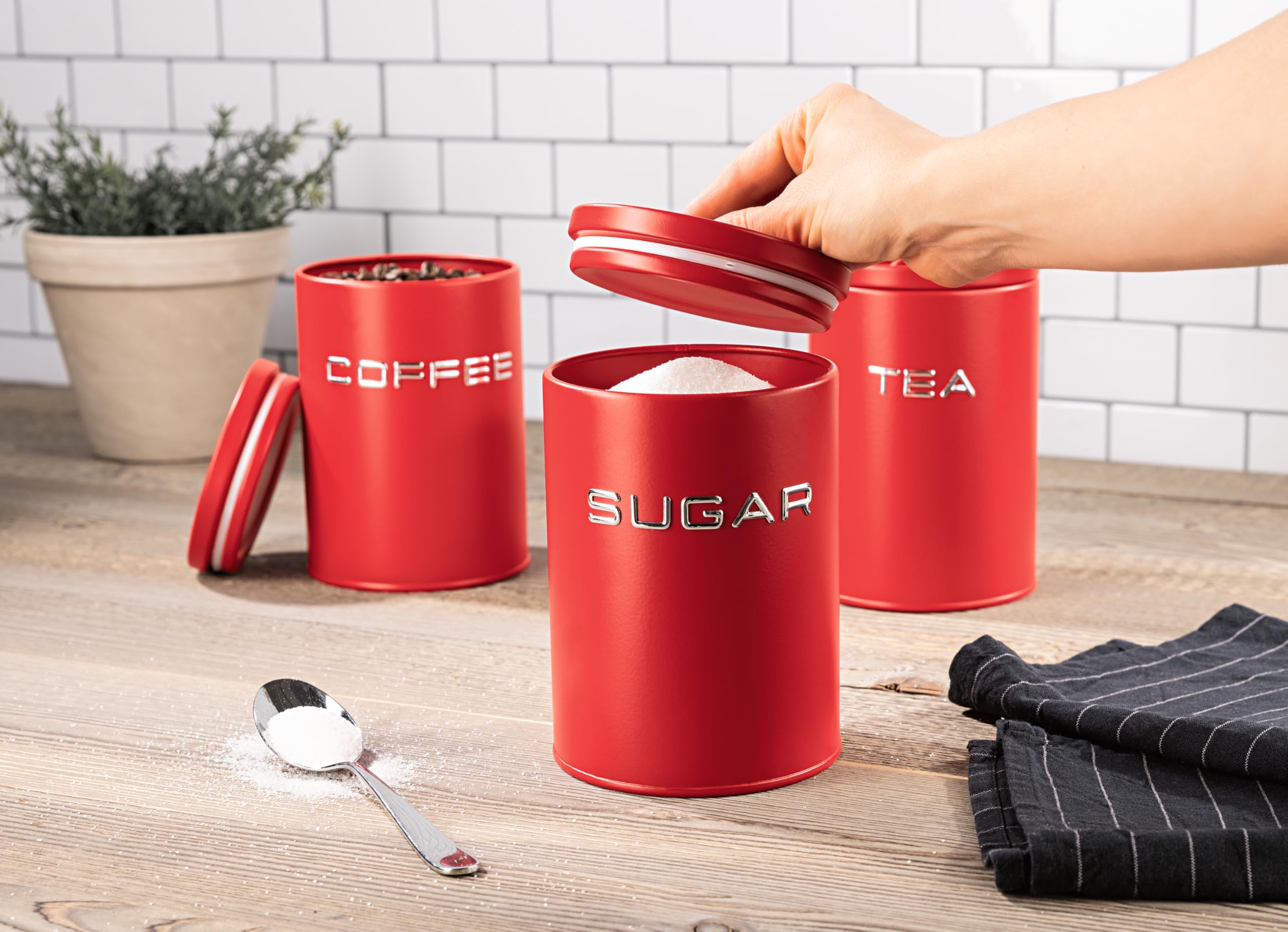 GOURMETmaxx Brotkasten inkl. Vorratsdosen-Set - 8-tlg. Set | Stilvolle & luftdichte Metalldosen mit Deckel und Beschriftungen für Brot, Kaffee, Tee & Zucker | Aromadicht für frische Lebensmittel