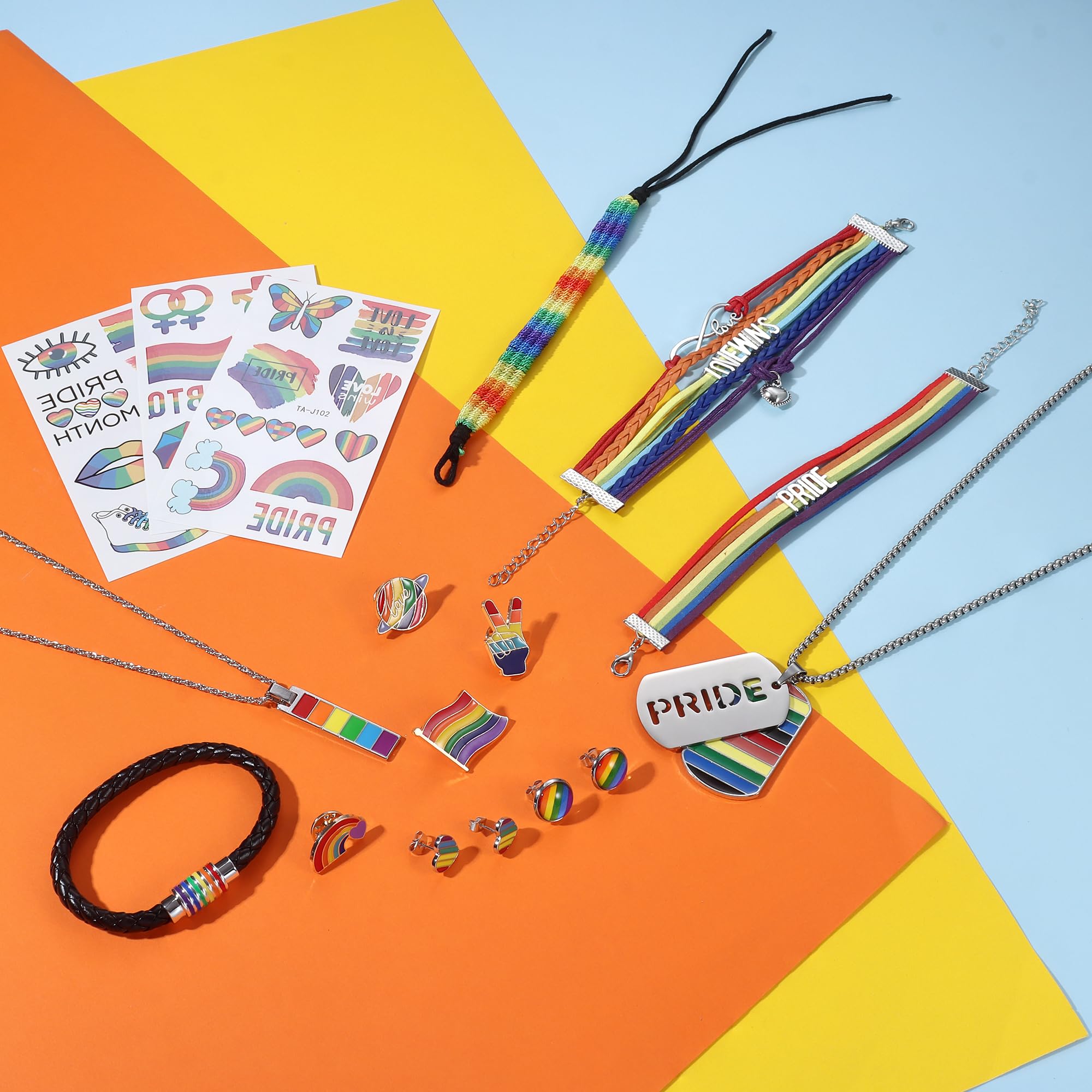 LOLIAS LGBT Accessori LGBT Gay Lesbiche Collana LGBT Braccialetto Arcobaleno Pride LGBT Orecchini Pride Tatuaggi Temporanei Arcobaleno Spille Unisex Lesbiche Gay Pride Gioielli