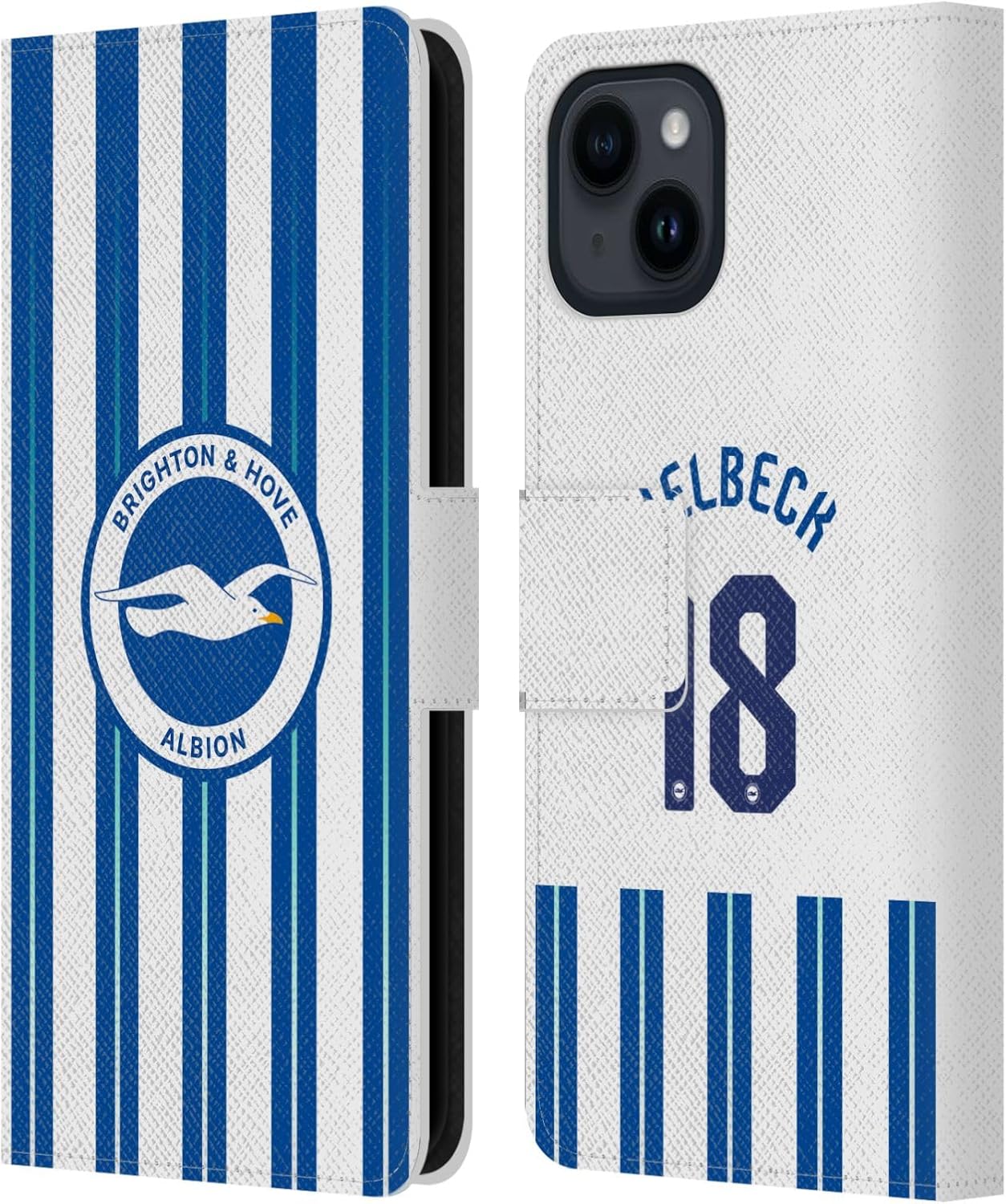Head Case Designs Officially Licensed Brighton & Hove Albion F.C Danny Welbeck 2024/25 Players Home Kit Leather Wallet Case Compatible with Apple iPhone 15
