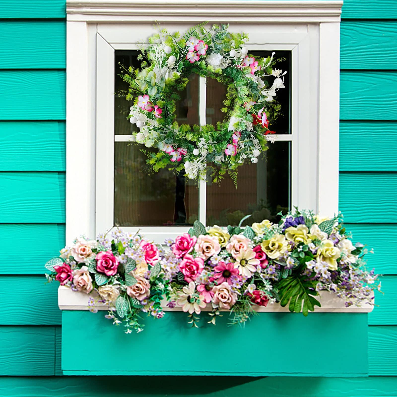 Corona De Flores Artificiales para Puerta De Entrada, Corona De Verano para Puerta De Entrada, Corona De Eucalipto Verde De Verano, Decoración De Flores De Mariposa para Boda, Pare