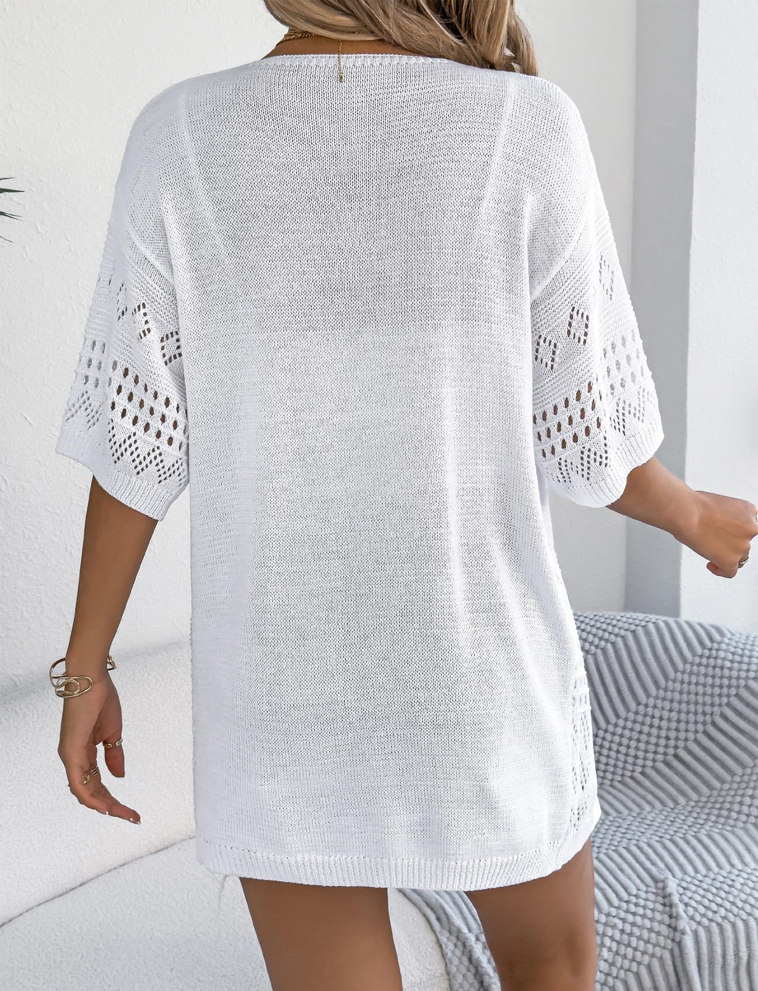 Femme Gilet Ete Chic et Elegant Veste Long Legere Femmes Cardigan Manches Demi Gilets Léger Devant Ouvert Manteau Mi Longue Tricoté Doux Confortable Respirable S-XXL