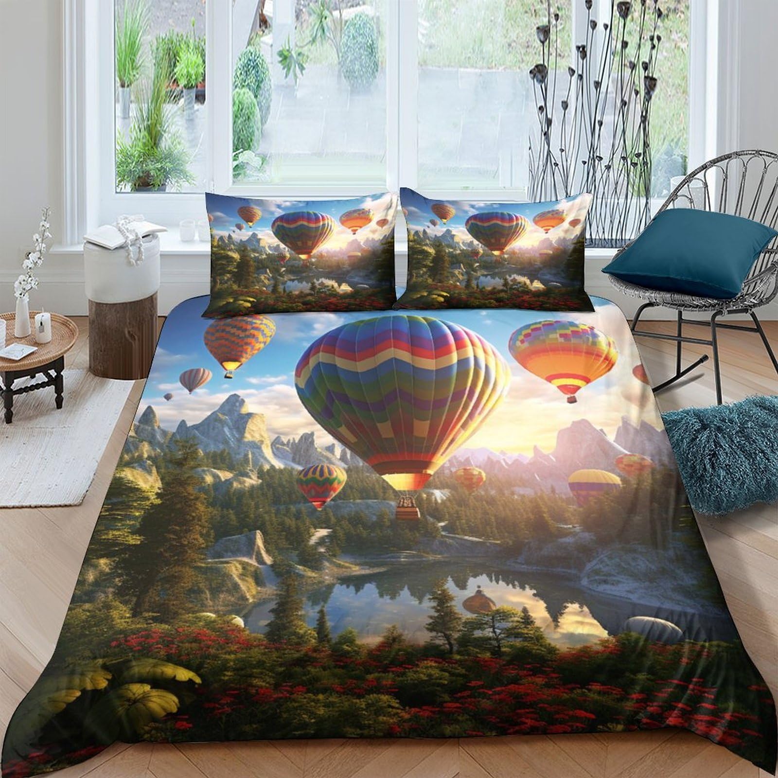 Ctjqhvkz Style-6 3D Printed Hot Air Balloon Landscape Fitted Sheet Microfiber Soft Breathable Sunrise Bed Cover For Bedroom Guest Room Decor Single（135X200cm）