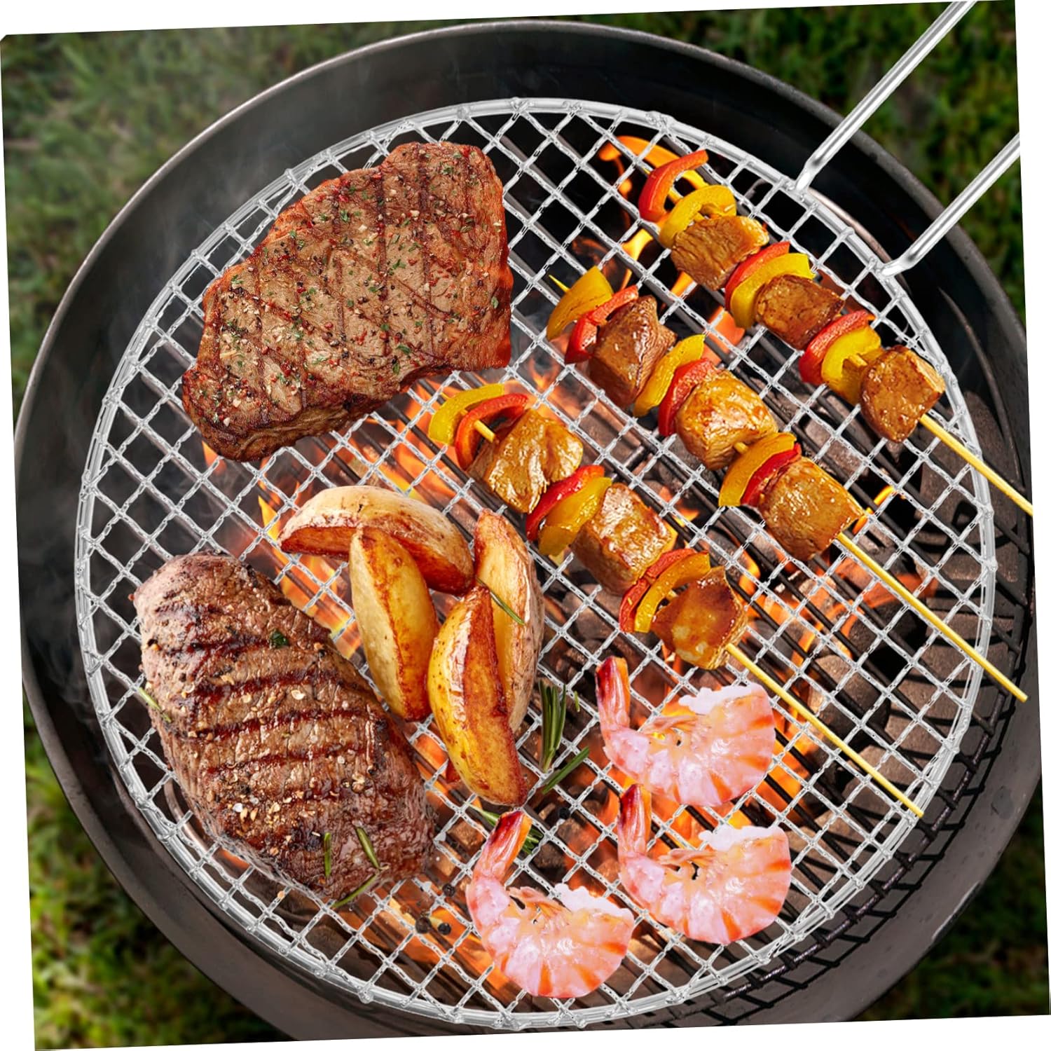 Stainless Steel Korean Grill Mesh for Outdoor BBQ Removable Handle 12 x 8 Size for Vegetables and Meats Sturdy and Easy to Clean Grill Rack