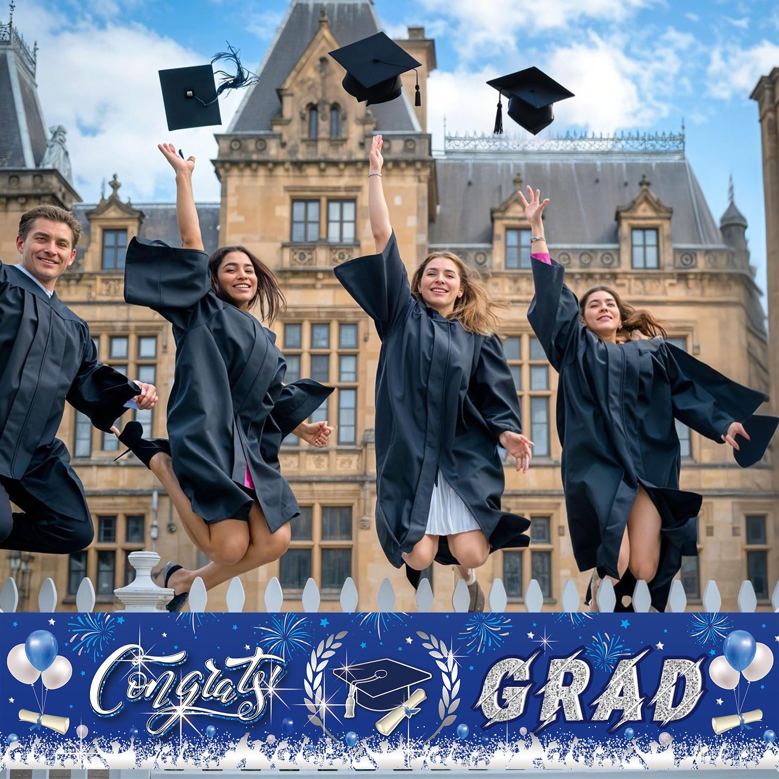 Graduation Decorations, Graduation Banner 2026, Blue and Silver Banner, Large Class of 2026 Party Decoration - Image 3