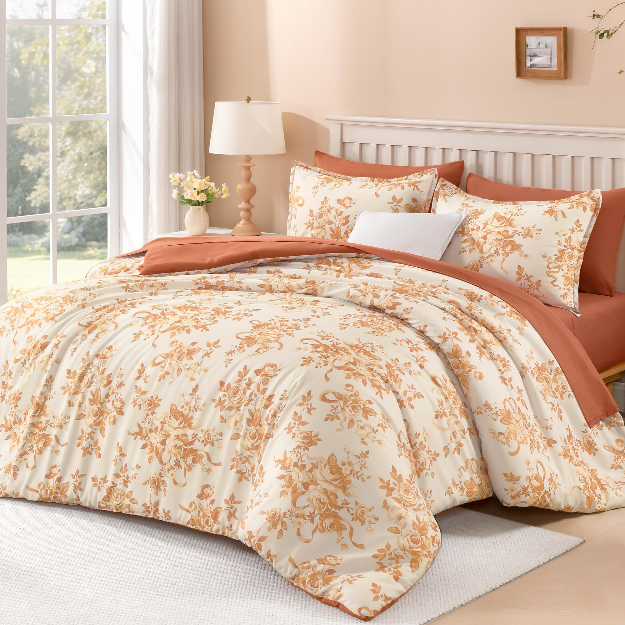Andency Floral Comforter King Set - Orange Rose -8