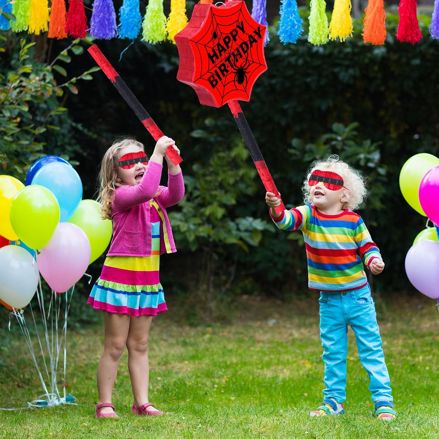 Gemscream Spider Piñata Comic Party Decorations Spider Web Piñata Set with Stick Blindfold for Hero Themed Birthday Baby Shower Bachelorette Celebration Decor Supplies