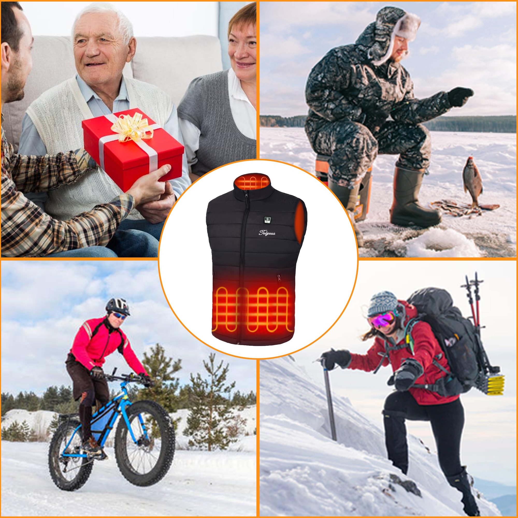 Telguua Giacche riscaldabili da uomo invernali giacca riscaldata elettrica carica cappotto riscaldante caldo ricaricabile e batteria da 14400 mAh per sci, moto, escursionismo