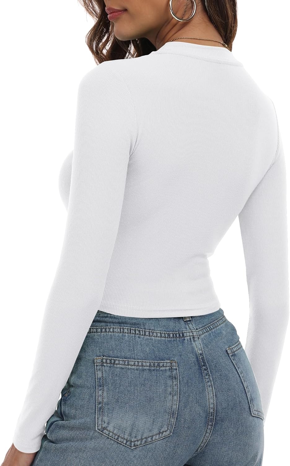 Artfish Women's Round Neck Long Sleeve Knit Ribbed Fitted Crop Top Casual Basic Shirts - Image 2