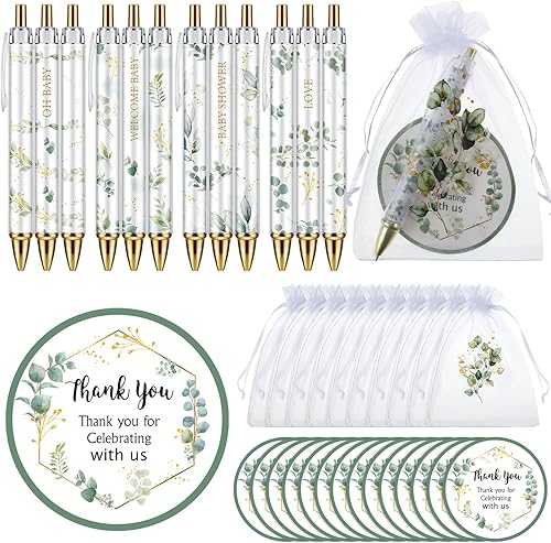 Miniatura 8 de Chuangdi 50 juegos de regalos y recuerdos para baby shower para invitados incluye 50 bolígrafos de bola, tarjetas de agradecimiento y bolsas