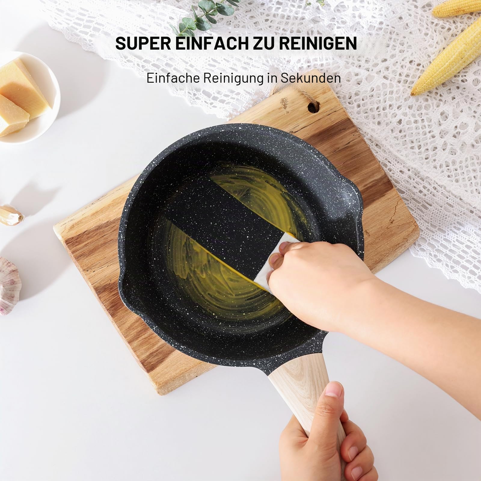 Kordisen Saucenpfannen-Set mit Deckel, 16cm+ 20cm Antihaft-Kochtöpfe mit Ausgießer, leicht zu reinigen, kleiner Küchen-Induktionskochtopf mit Granitbeschichtung, PFOA/PFOS-frei (schwarz)