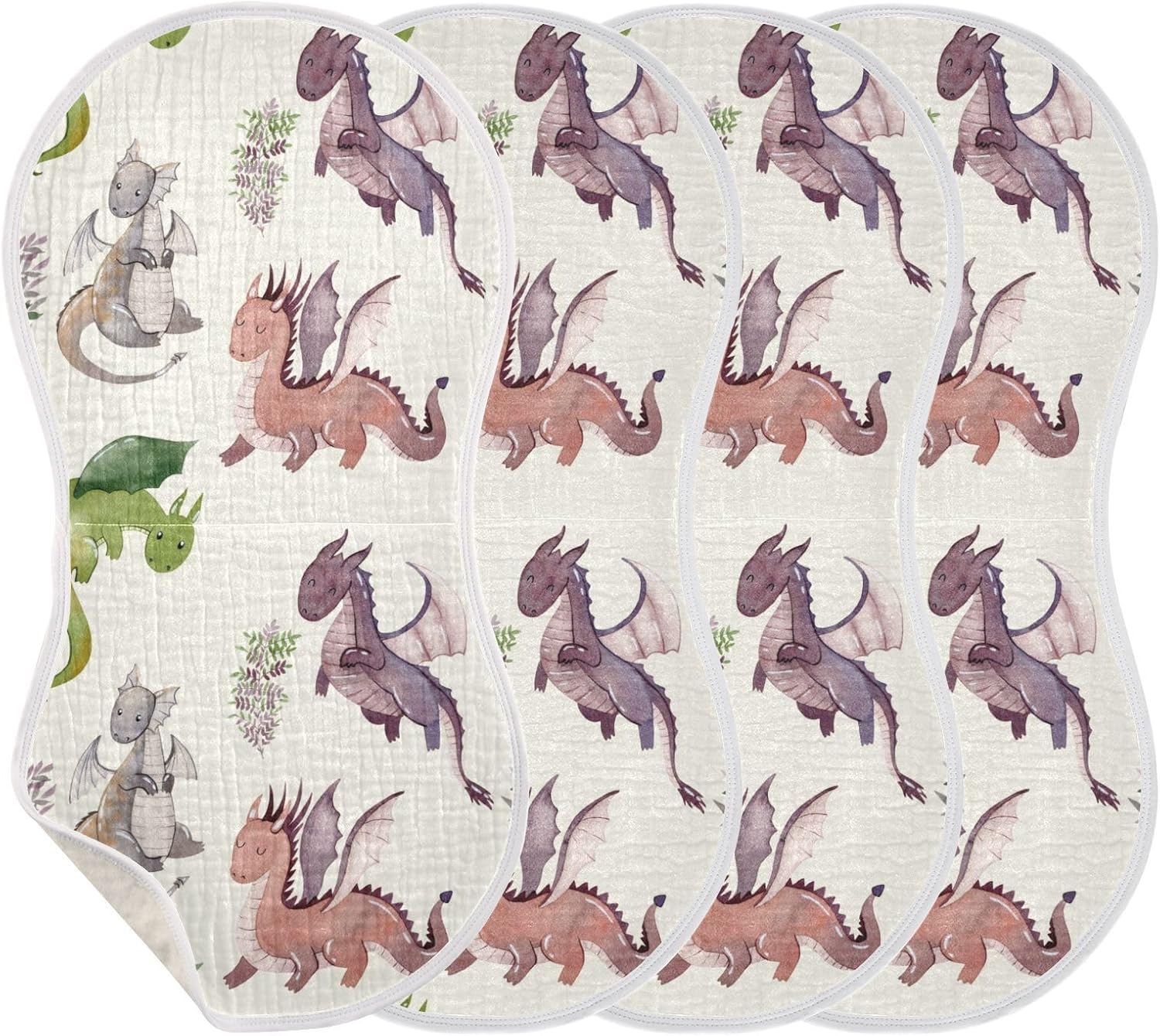 Cute Dragons Pattern Muslin Baby Burp Cloths - Super Absorbent and Soft Burping Rags - Cotton Burp Clothes Set for Boys and Girls, 4 Pack