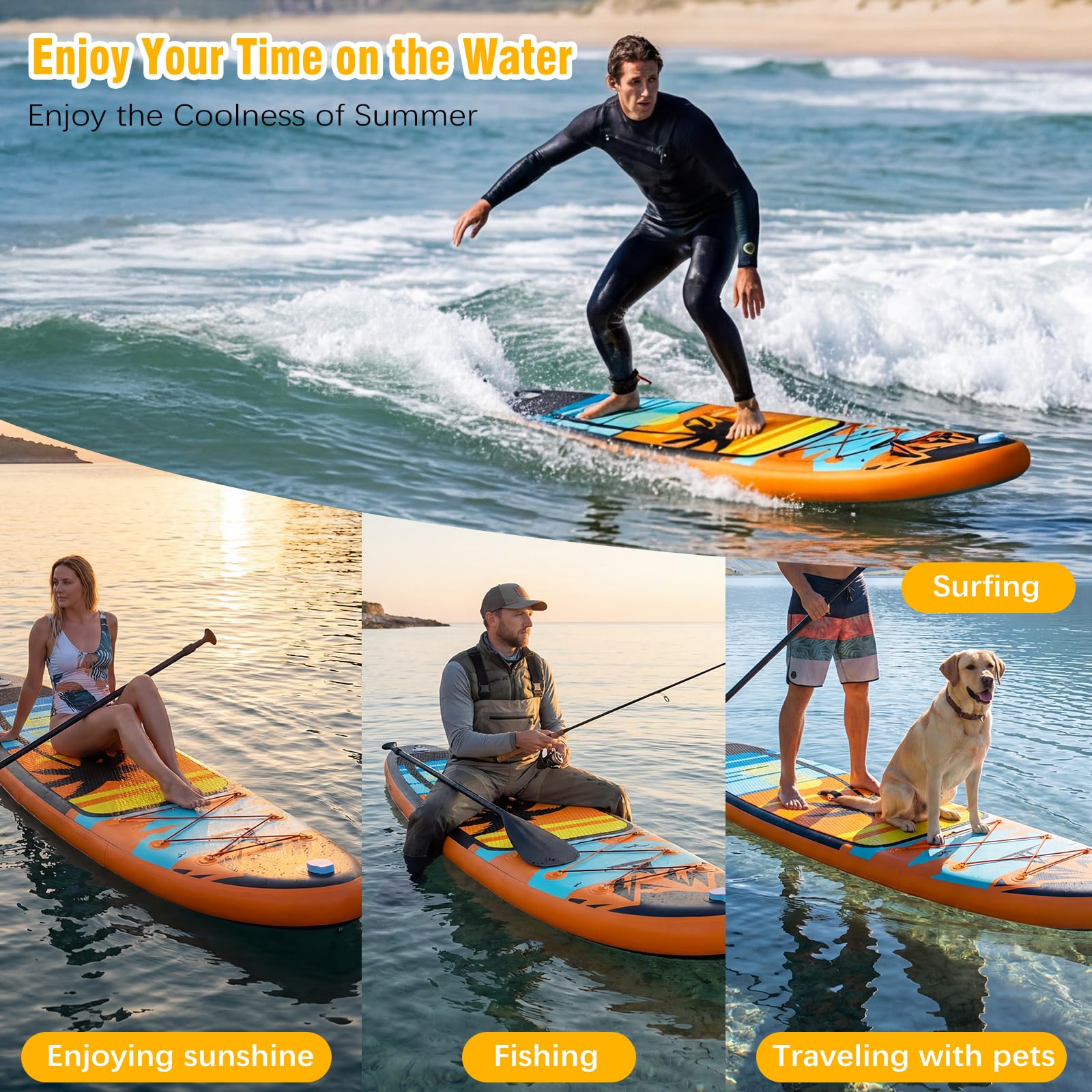 Tavola Da Surf Gonfiabile Adulto,320CM Gonfiabili Sup con Accessori: Pagaia, Pompa,Pinne di Pesce *3,Capacità Carico di 135 KG,Plus Tavola Sup Per Adatto Surfisti Tutti i Livelli
