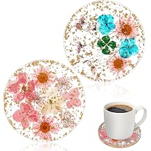 2pcs Dried Flower Drink Coasters, Flower Resin Drink Cup Mat Reusable Floral Round Cup Holder Non-Slip Car Coasters for Tabletop Protection Coffee Table Home DecorStyle A