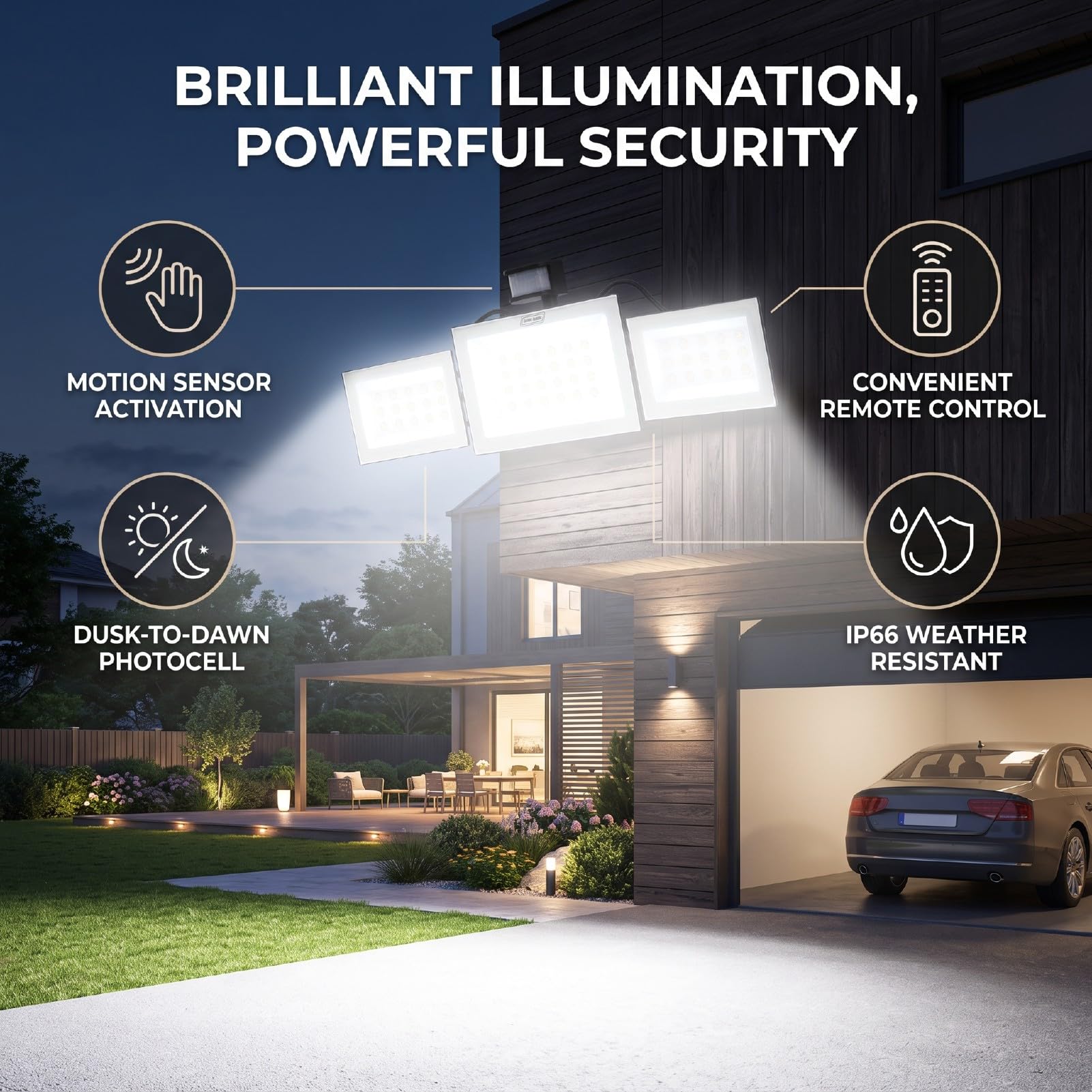 AMONIDA Reflektory LED na Zewnątrz 200 W 18000 Lm Czujnik Ruchu Ip66 na
