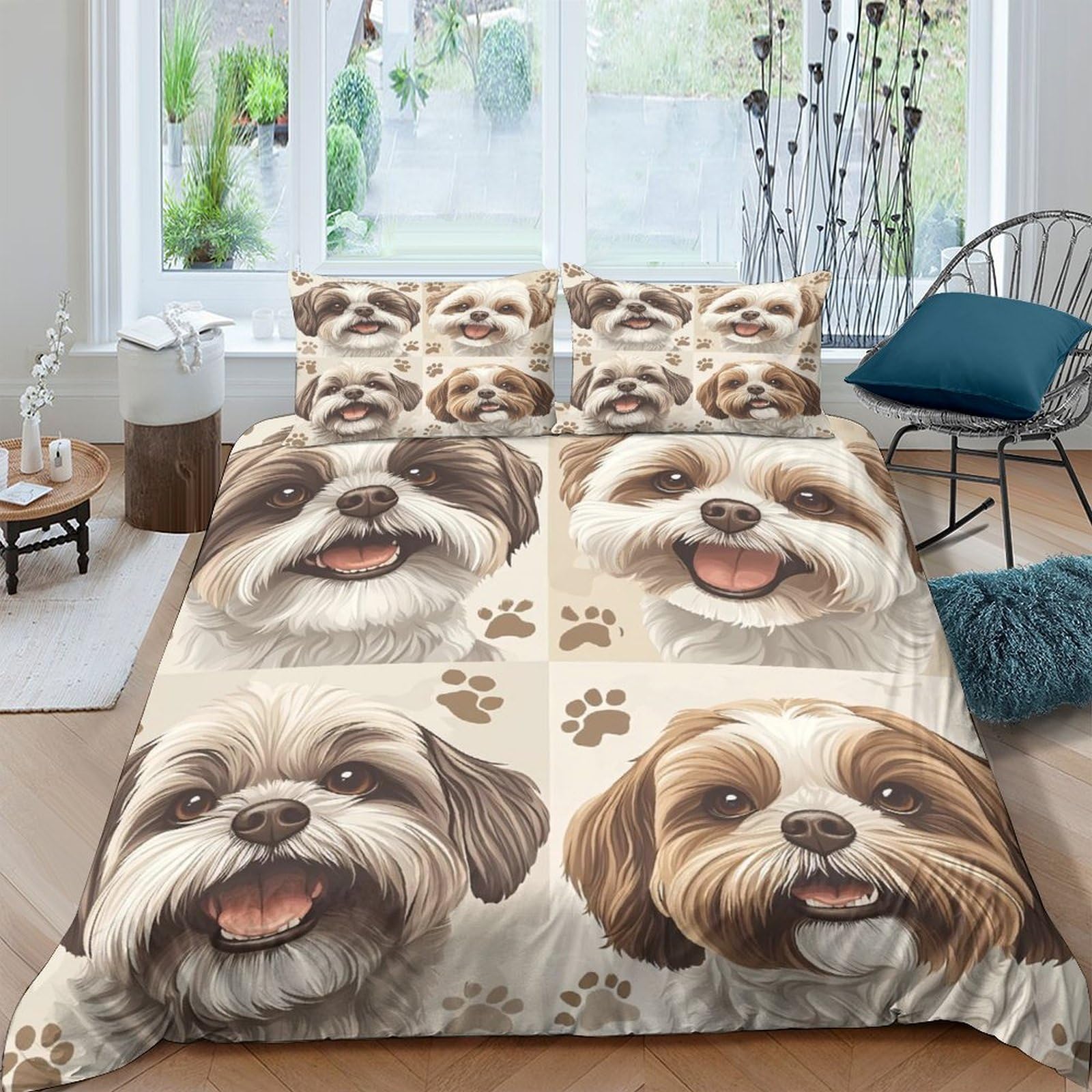 Ctjqhvkz Style-6 3D Printed Cute Dog Face Fitted Sheet Microfiber Soft Beige Paw Mattress Cover For Bedroom Guestroom Decor Single（135X200cm）