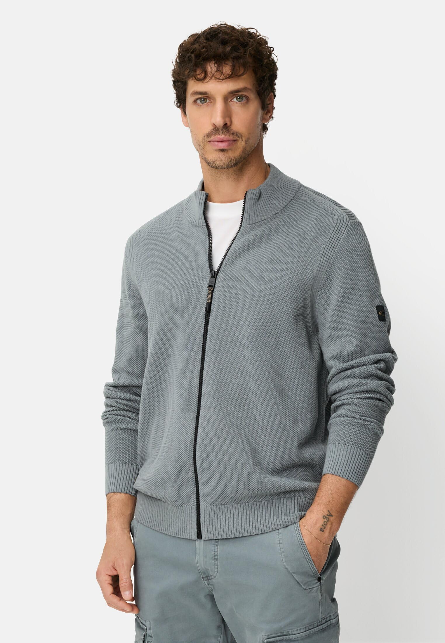 camel active Strickjacke mit Stehkragen