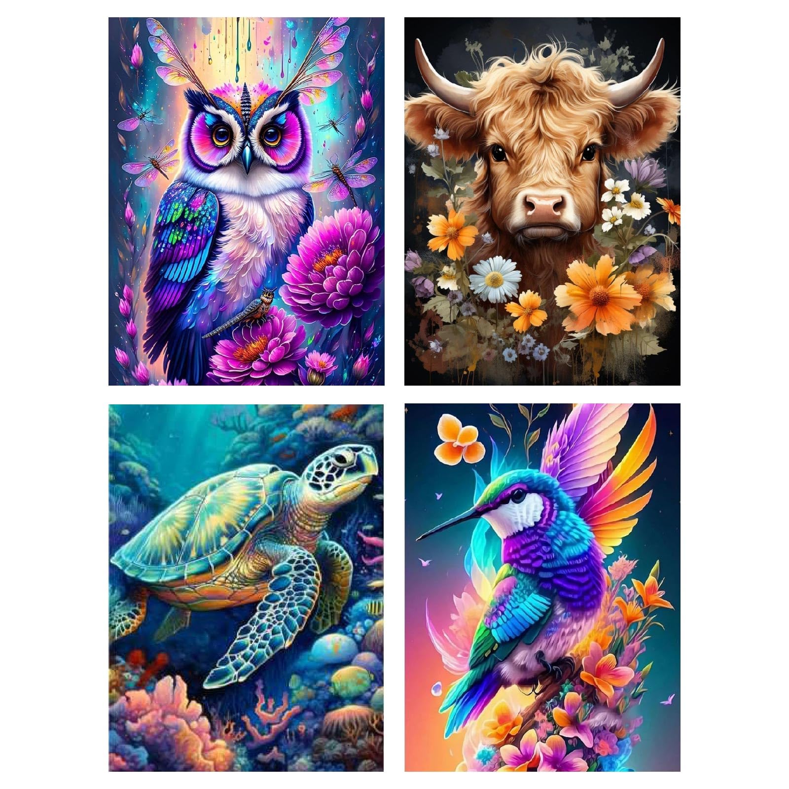 Mupmod 4 Packs Animal Cross Stitch Kits - Counted Stamped Cross-Stitch Hummingbird Needlepoint Counted Kits Beginners, Cow Embroidery Kit Arts and Crafts for Home Décor 30 * 40cm