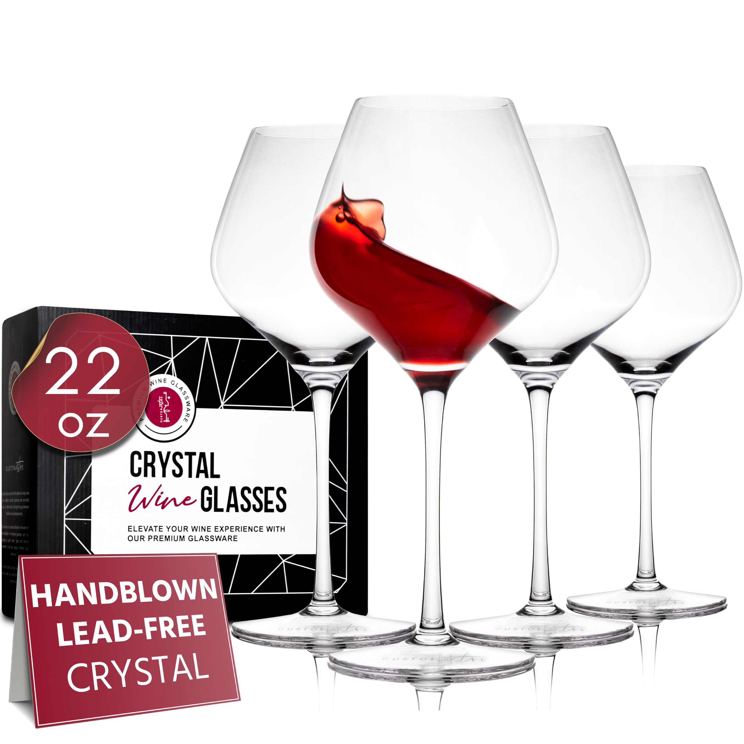 Gusto Nostro Kieliszki do wina ze szkła kryształowego, zestaw 4 kieliszków do wina, długa nóżka, do czerwonego i białego wina, nadają się do mycia w zmywarce, eleganckie, duże i wysokie, na wesela