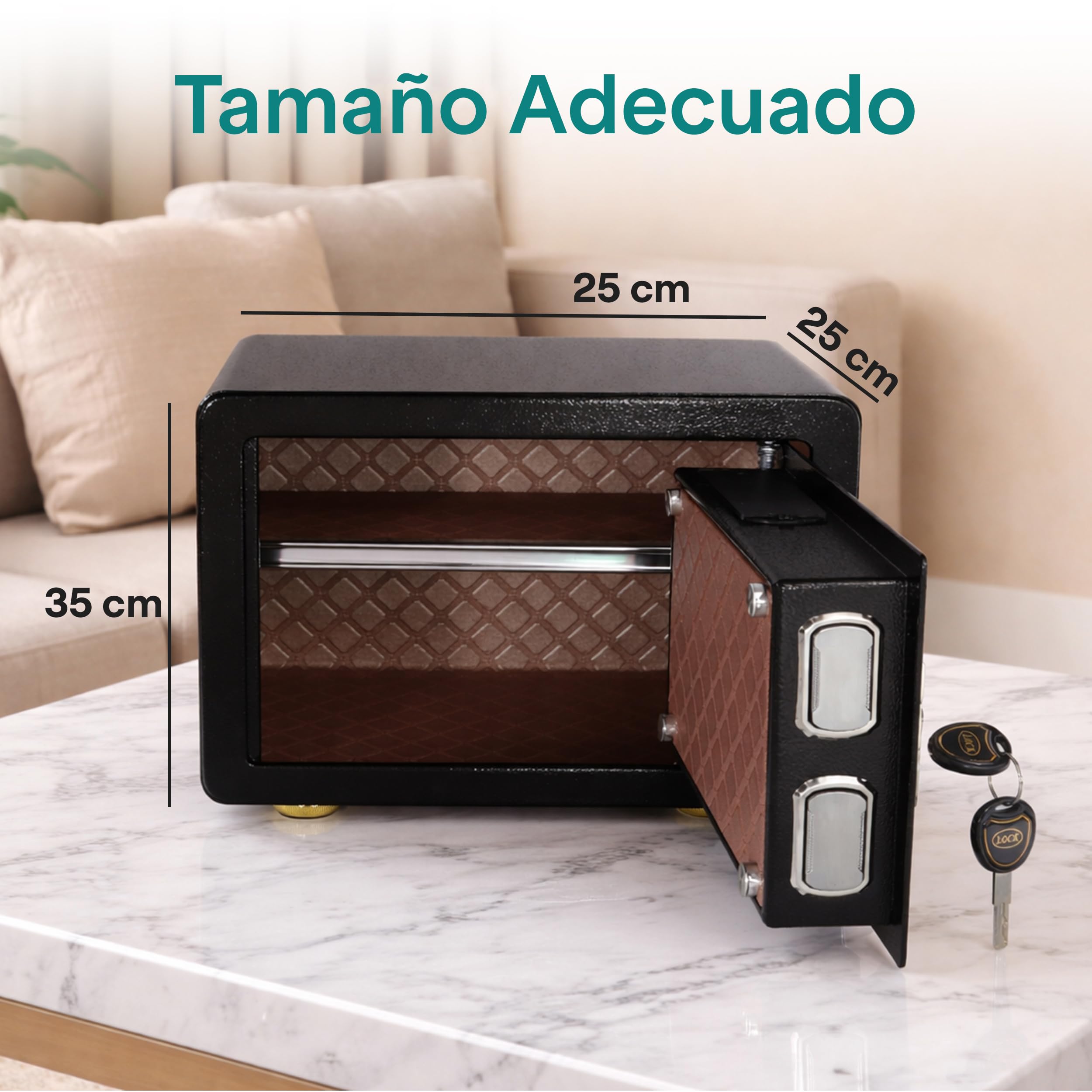 SereneLife caja fuerte con huella digital, Acceso electronico, Teclado tactil, 4 llaves, Ideal para el hogar u oficina, 35cms x 25cms x 25cms