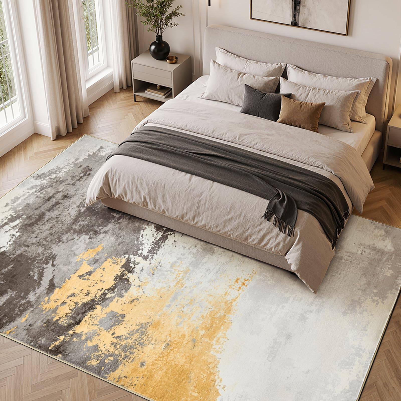 TOPICK Abstract Living Room Rugs 200x290, Grey Cashmere Texture, Washable โ image 1