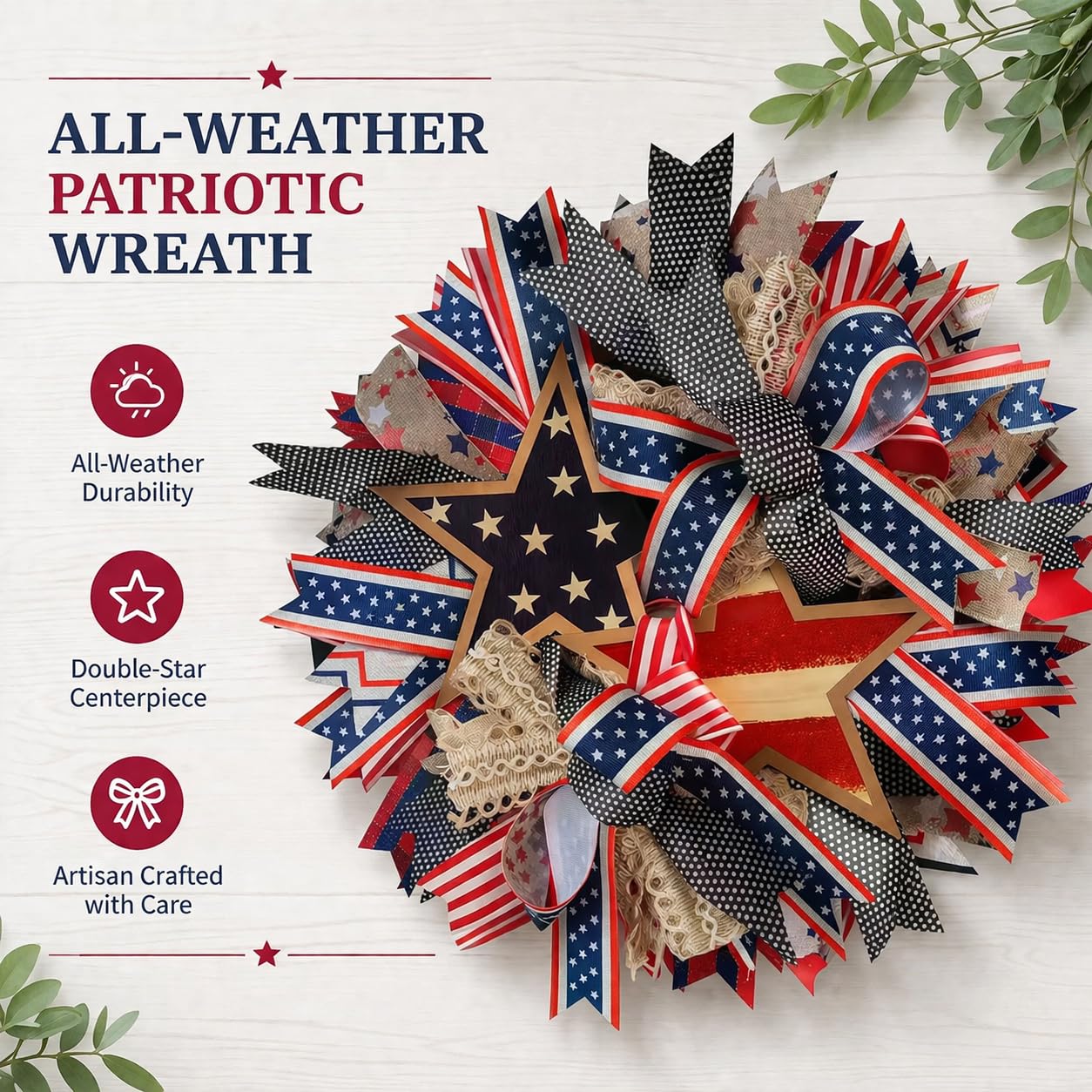 250th Anniversary Patriotic Wreath, 3D Eagle Memorial Wreaths, Patriotic Wreaths for Front Door, Red White and Blue Wreath, All-Weather Farmhouse Outdoor Holiday Decoration A - 4