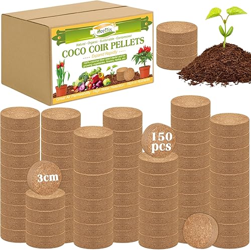 ZeeDix 150 piezas de tierra comprimida de fibra de coco para macetas de fibra de coco de 1.18 pulgadas, medio de fibra de coco para interiores o ZeeDix 150 piezas de tierra comprimida de fibra de coco para macetas de fibra de coco de 1.18 pulgadas, medio de fibra de coco para interiores o
