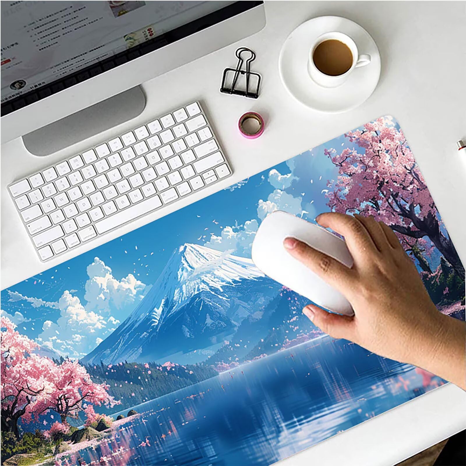 Tapis de Souris XXL 1600 x 800 mm, Grand Tapis de Souris Gaming Blanc, Mouse Pad avec Base en Caoutchouc Antidérapant, Améliorer Précision et Vitesse, Gaming Accessoire, Cadeau Femme, Paysage Y-8548