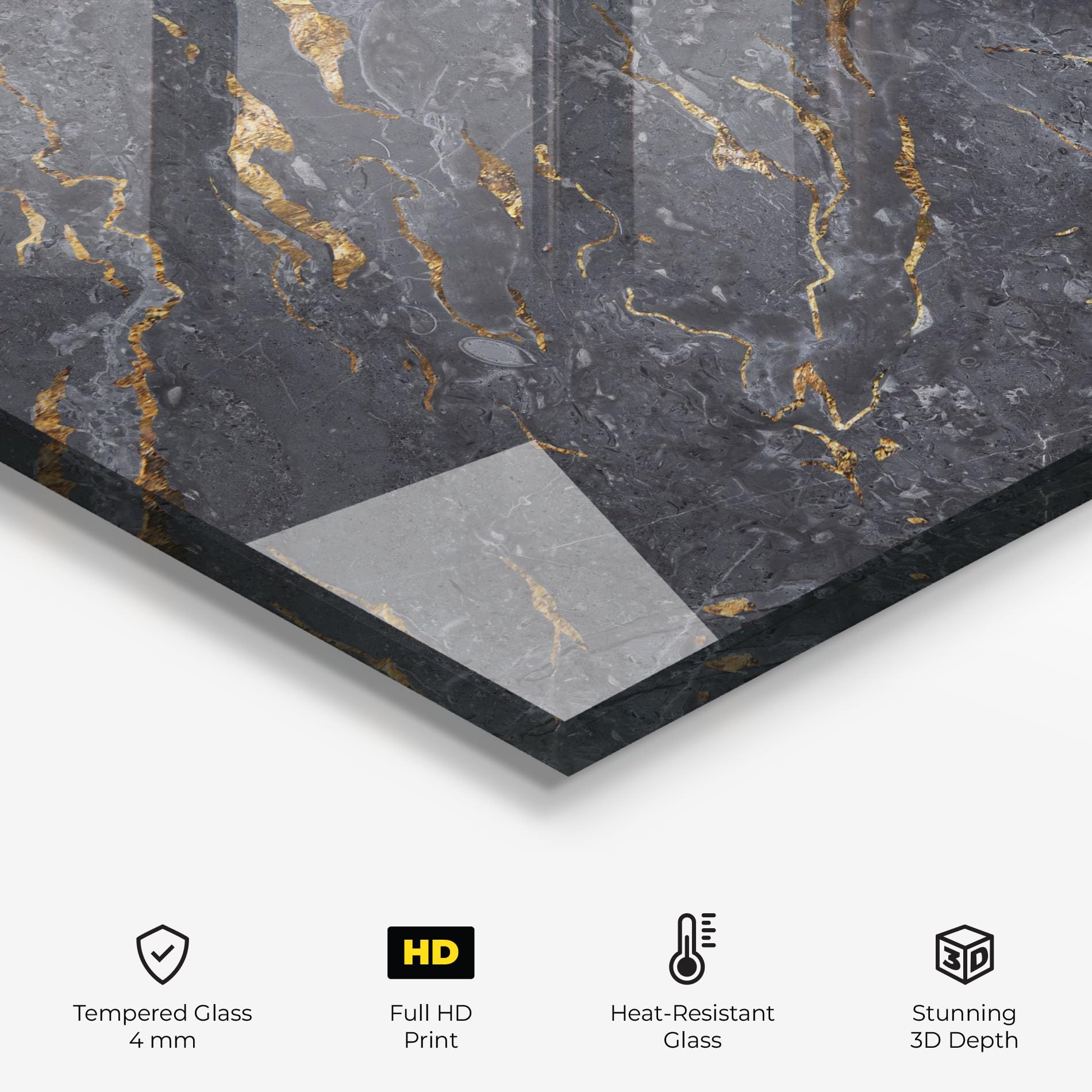 ARTHUB® Crédence de Cuisine en Verre 70x100 cm, Gold Grey Marble | Protection Contre Les éclaboussures, Revêtement Mural en Carreaux, Plaque en Verre, Verre trempé, Abstrait, Marbre