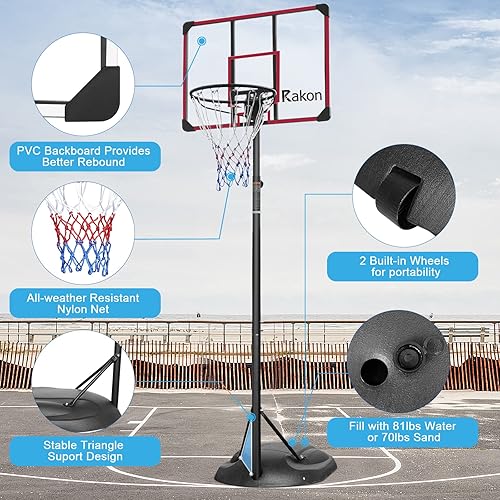 Miniatura 3 de PULANG Aro de baloncesto portátil de altura ajustable de 7.5 a 9.2 pies, sistema de tablero de baloncesto para jóvenes y adultos, color negro