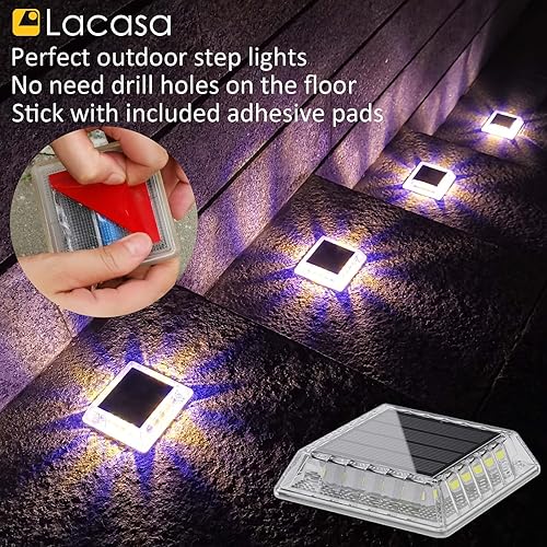 Miniatura 2 de Lacasa Luces solares para cubierta, paquete de 4 luces LED de 30 lúmenes, luces de paso alimentadas por energía solar para exteriores, IP68,