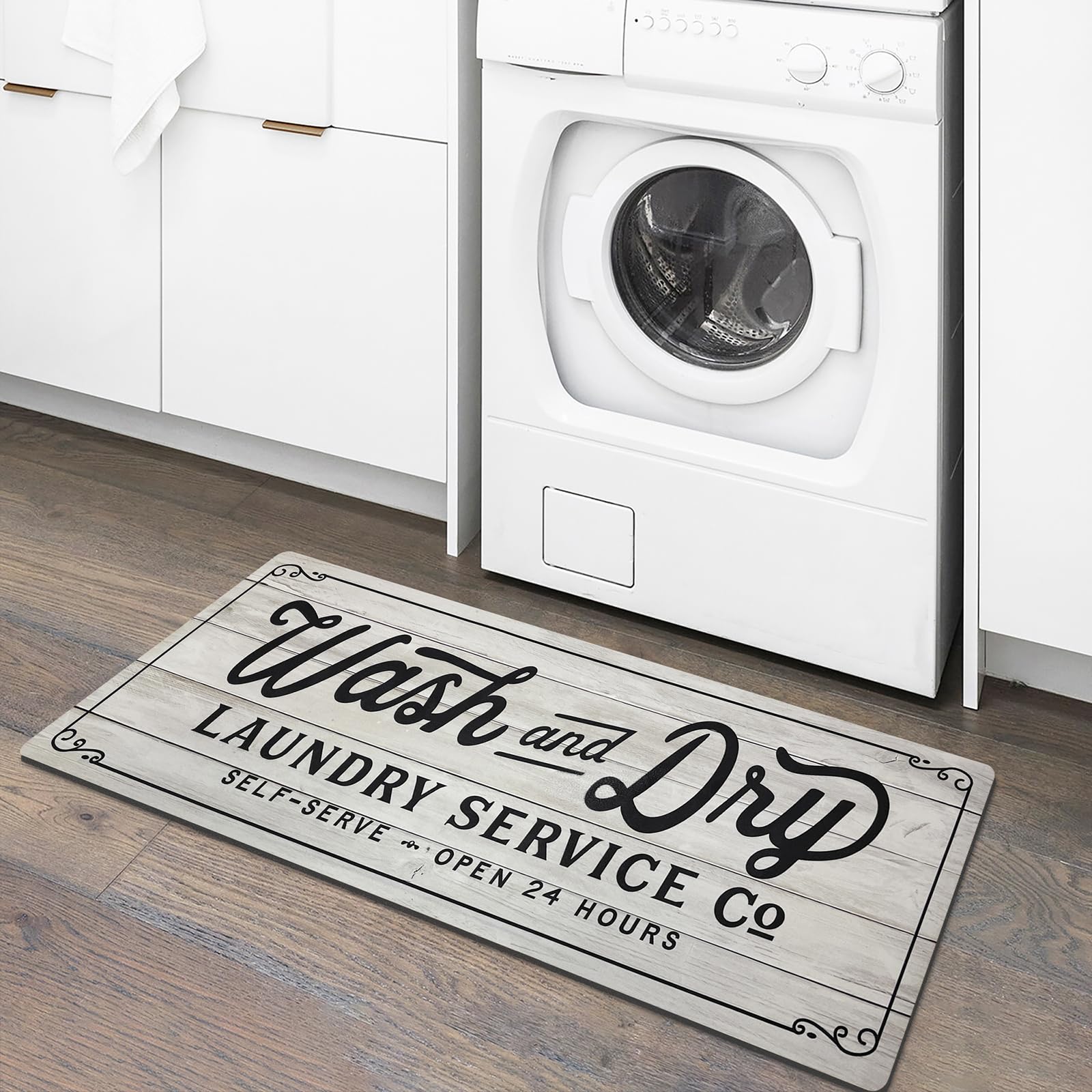 KOZYFLY Laundry Room Runner 20"x31" Non Slip Kitchen Rug, Light Grey, Washable Waterproof Mudroom Carpet Runner, Farmhouse Decor — image 1