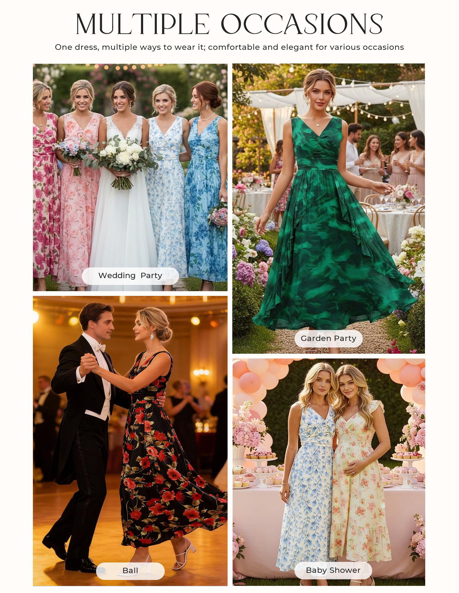 GRACE KARIN Robe d'été décontractée pour femme - Col en V - Sans manches - Fleurs avec volants - Pour invités de mariage - Ligne A