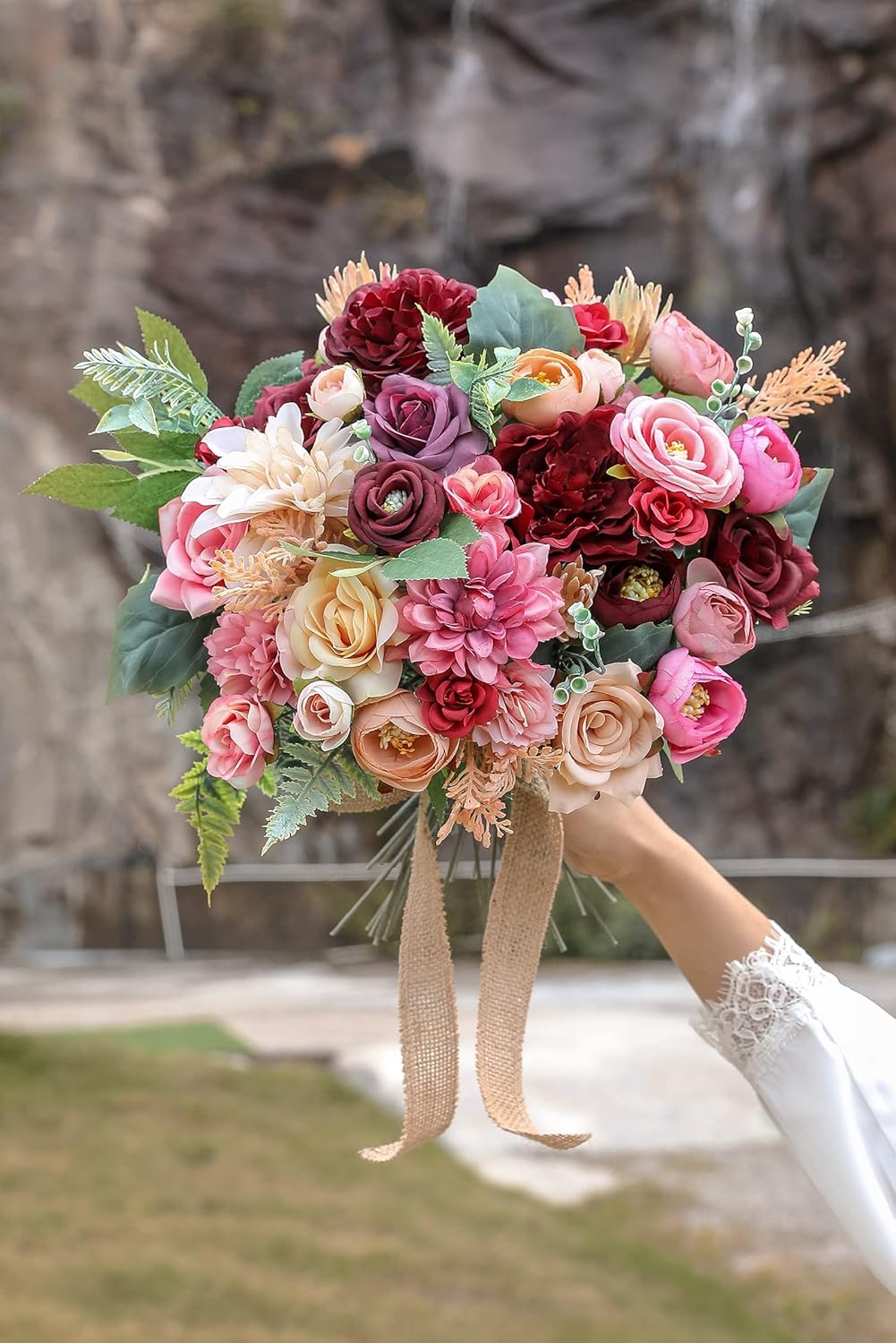 Serra Flora 77pcs Artificial Flowers Combo Box Set Faux Flowers Bulk Flower Leaf with Stems for DIY Wedding Bouquets Centerpieces Baby Shower Party Home Decorations- (Burgundy Pink) : Home & Kitchen