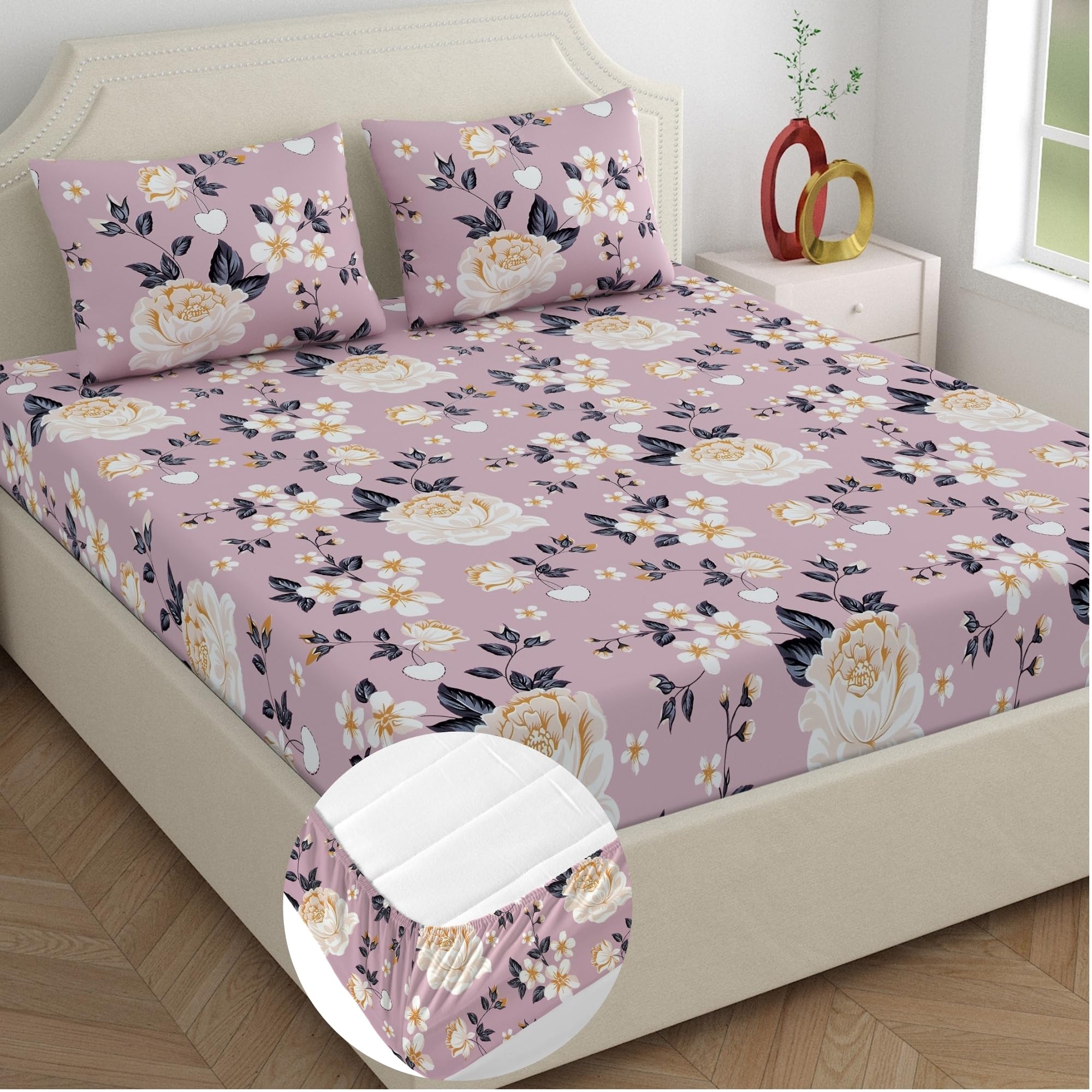 Home Ecstasy Microfiber Wrinkle & Fade Resistant King Fitted Bedsheet with 2 Pillow Covers - (Size 72 x 78 inches, 140 GSM, Colour - Purple)-image-13