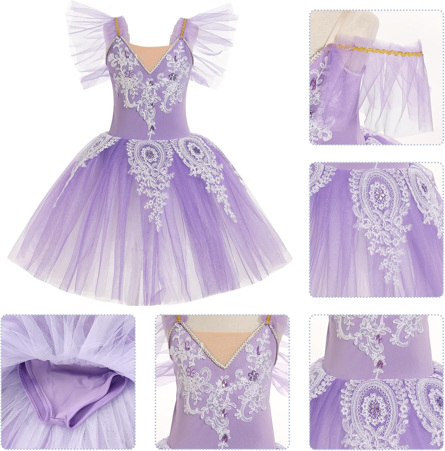 Ballet Leotards for Girl Maxi Tulle Tutu Toddler Floral Lace Ballet Dress Ballerina Halloween Christmas Dance Outfits - Image 4