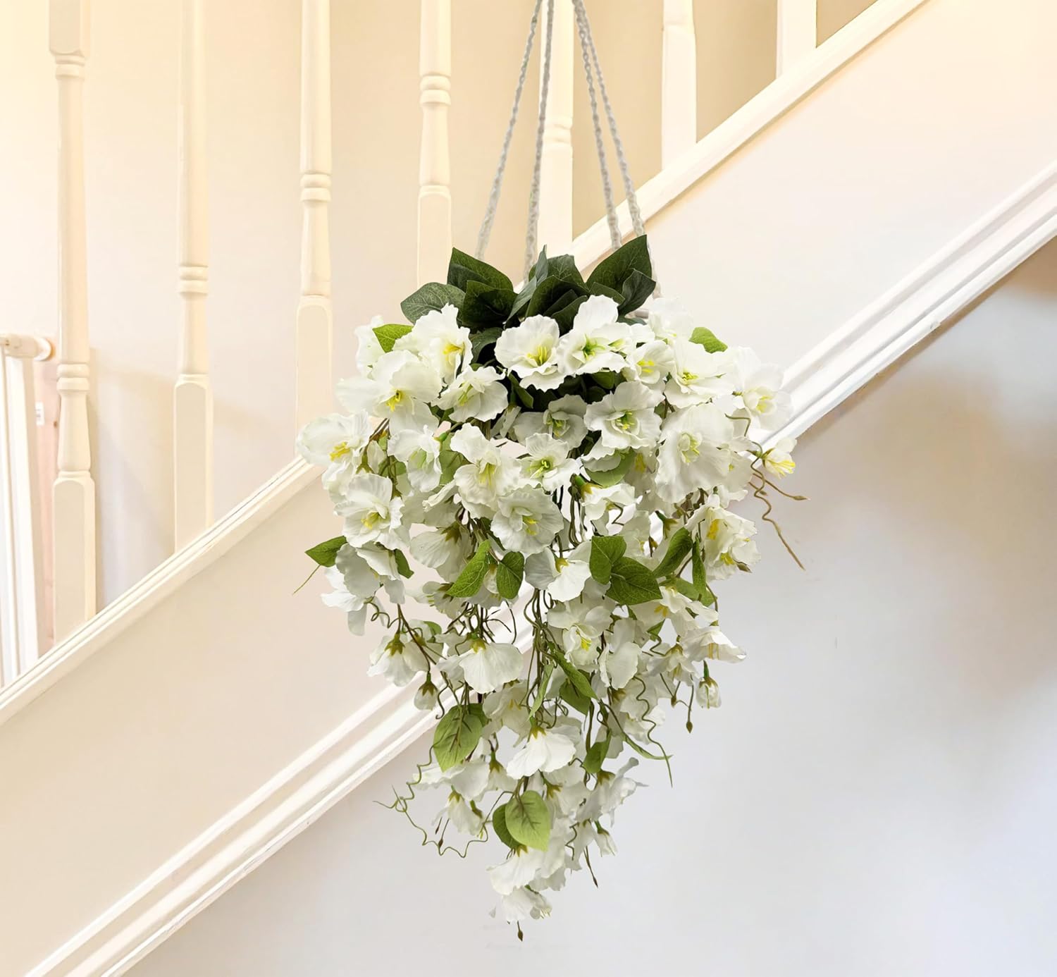 2 Pcs Fake Hibiscus Flowers for Outdoors Artificial Hanging Plants Realistic UV Resistant Silk Faux Hibiscus Flowers Trailing Vines White for Outside Porch Yard Decor - Image 4