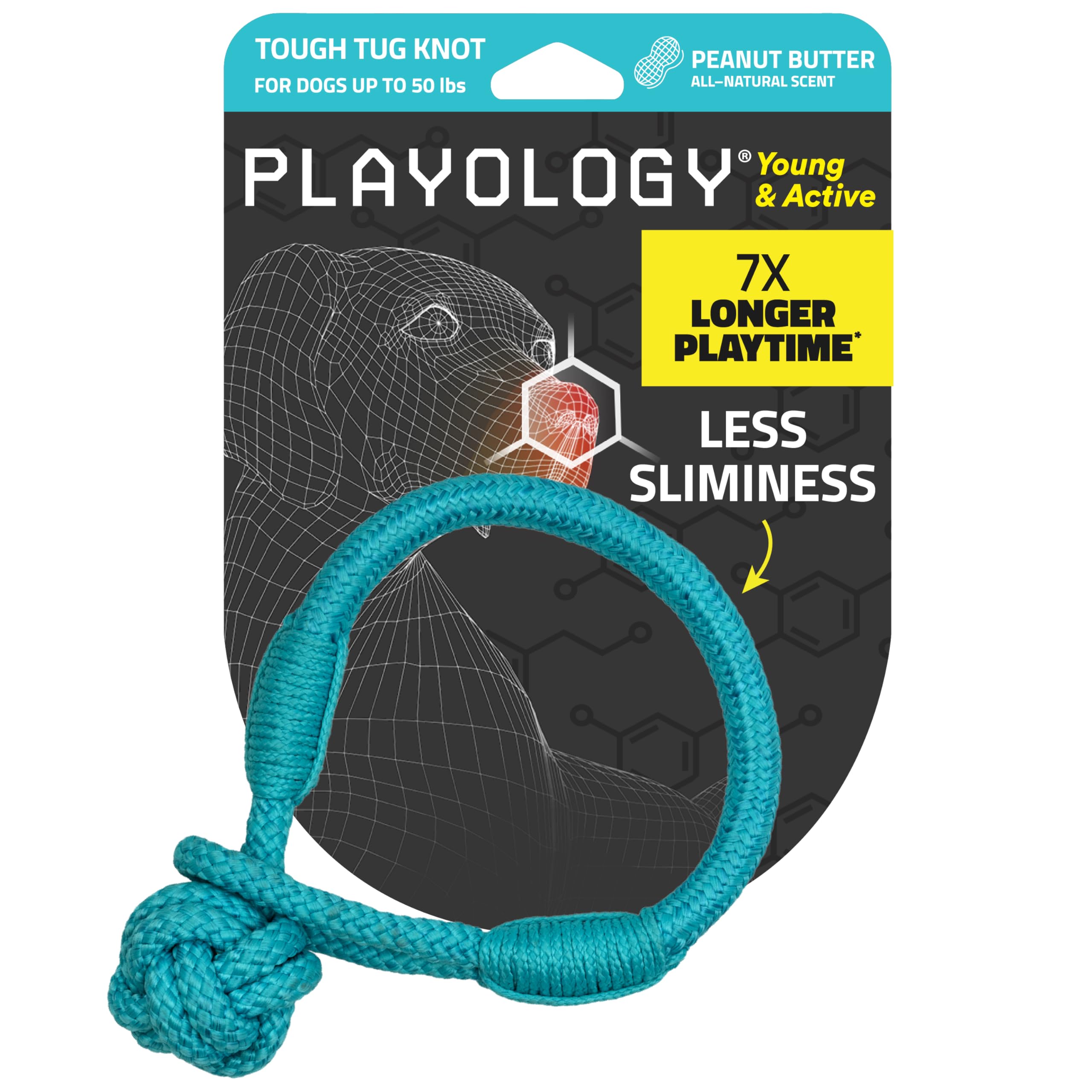Playology Dog Toys | Puppy Toy Tough Tug Knot for Tug of War Designed for Young & Active Dogs | Medium Peanut Butter Scented Toy Made from Non Toxic