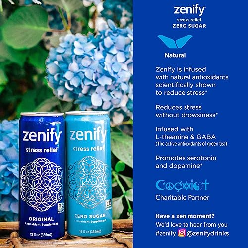 Miniatura 5 de Zenify Zero Sugar - Bebida calmante y espumosa natural para aliviar el estrés fórmula con L-teanina GABA vitamina B6 y glicina bebida de reemplazo